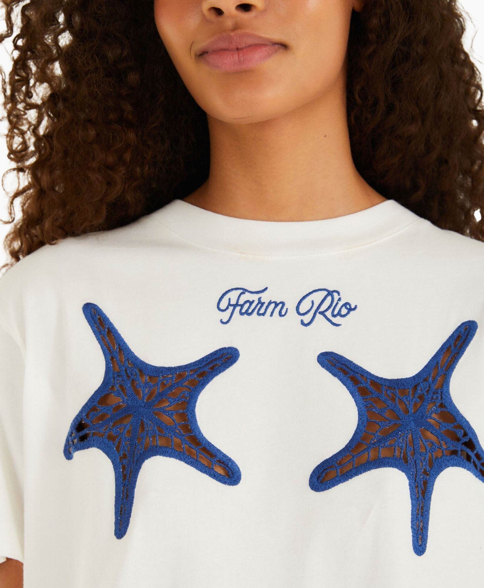 t-shirt, graphic, starfish, blue, embroidery