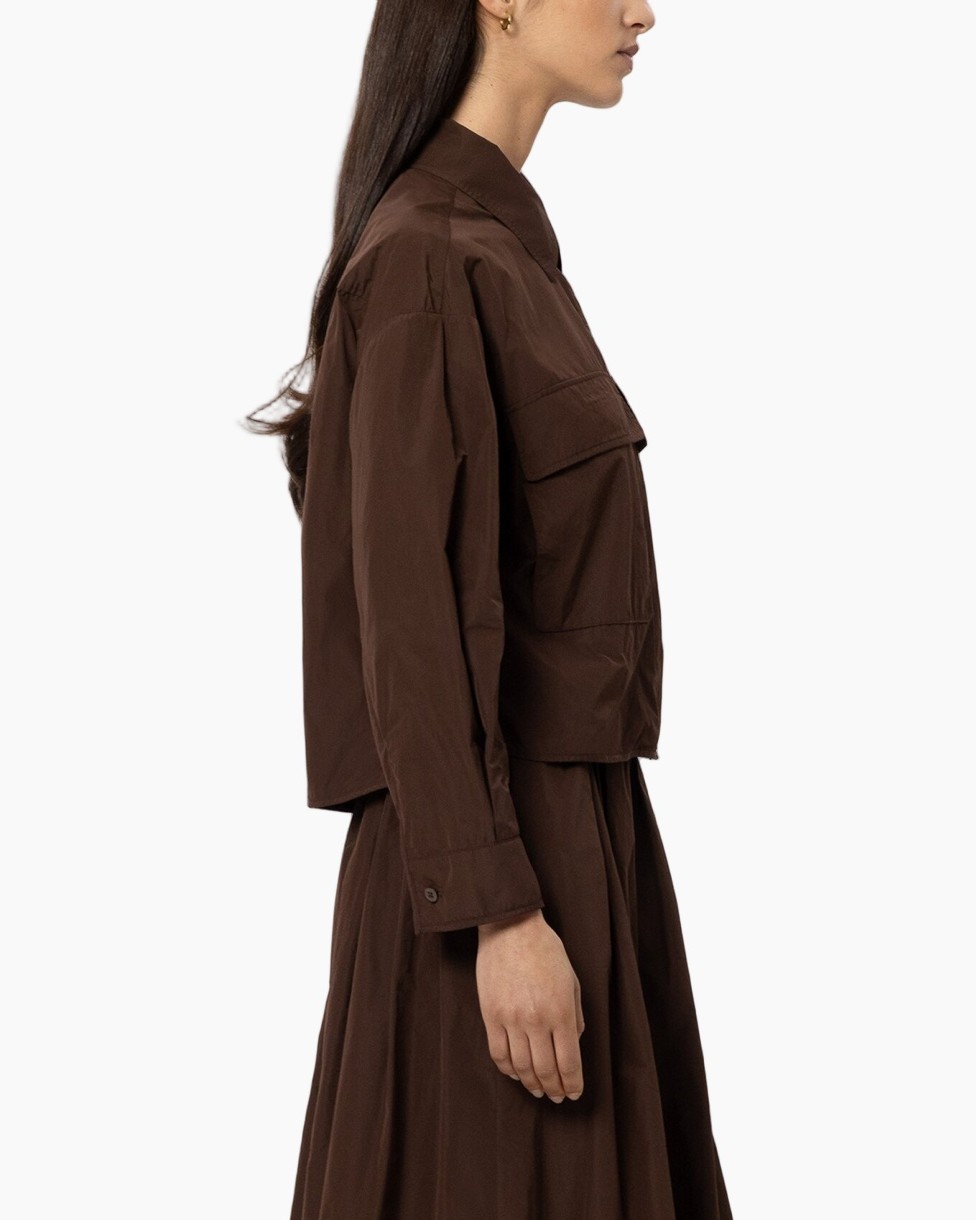 brown, shirt, button-down, pockets, collared