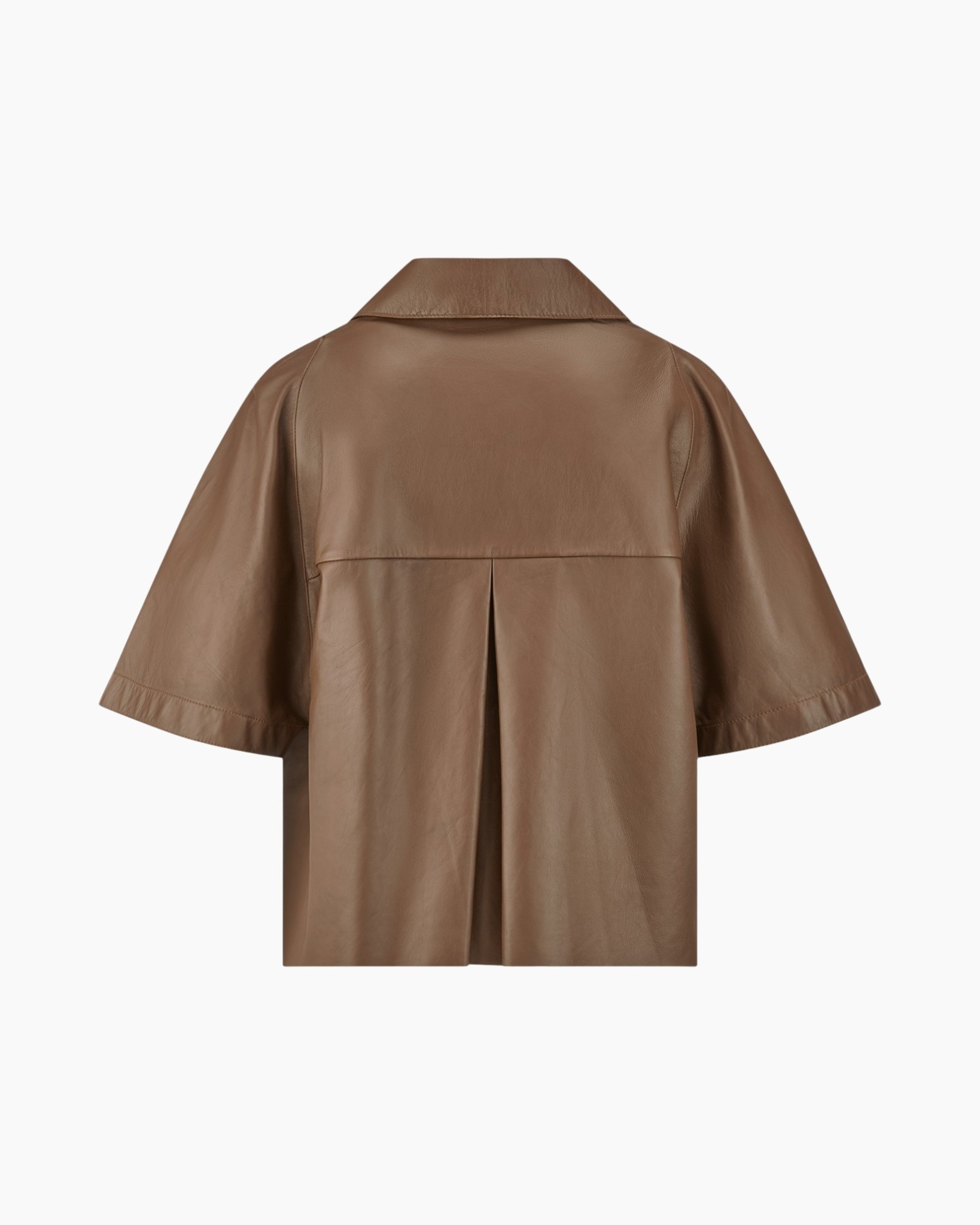 leather, jacket, short-sleeve, back pleat, brown
