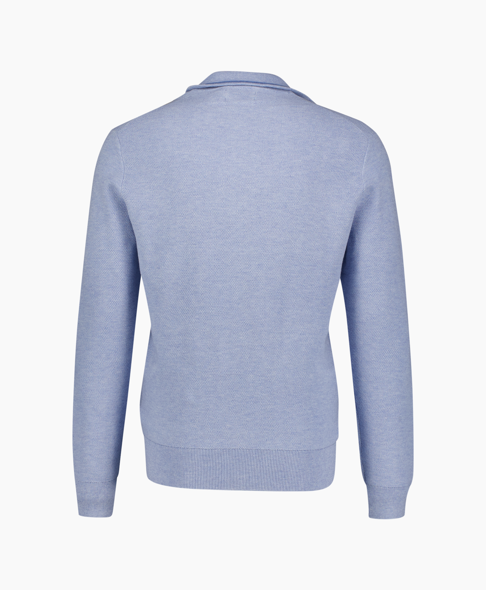light blue, knit sweater, crew neck, long sleeves, ribbed hem