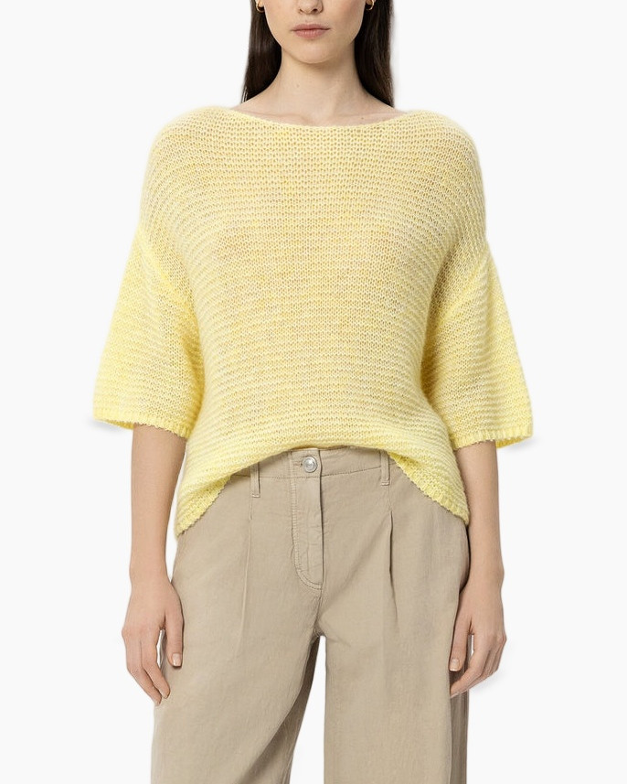 knit, sweater, yellow, loose-fit, short-sleeve