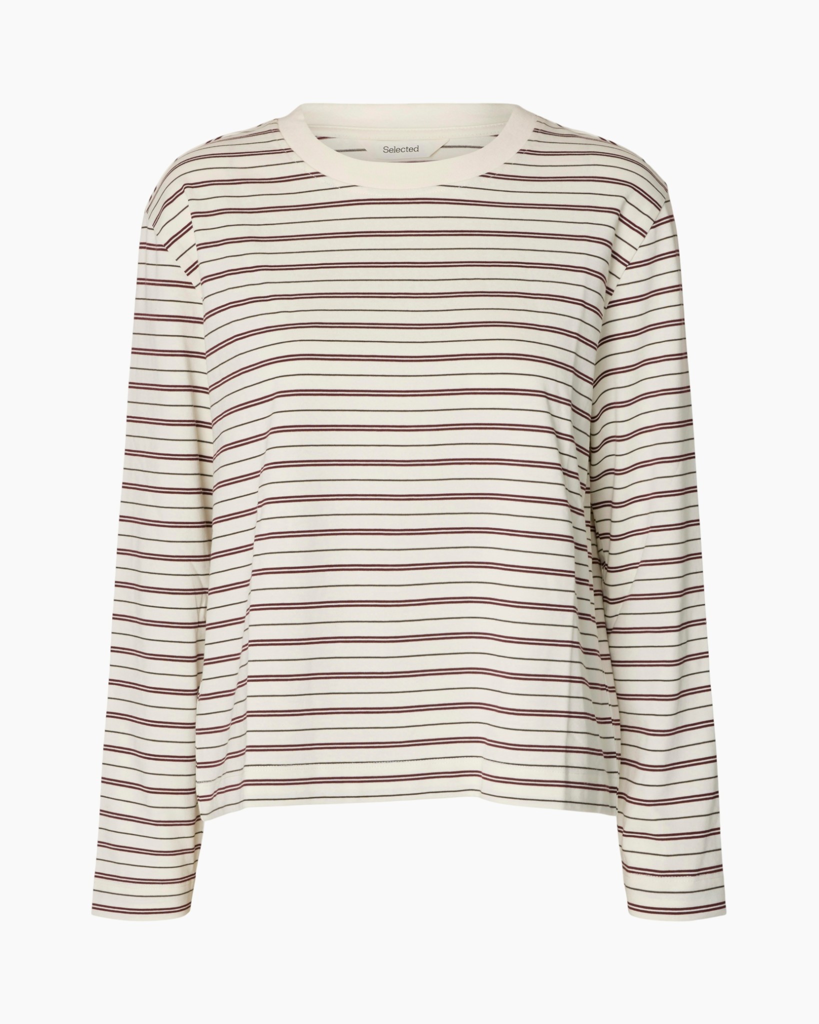 striped, long-sleeve, crewsneck, tshirt, maroon