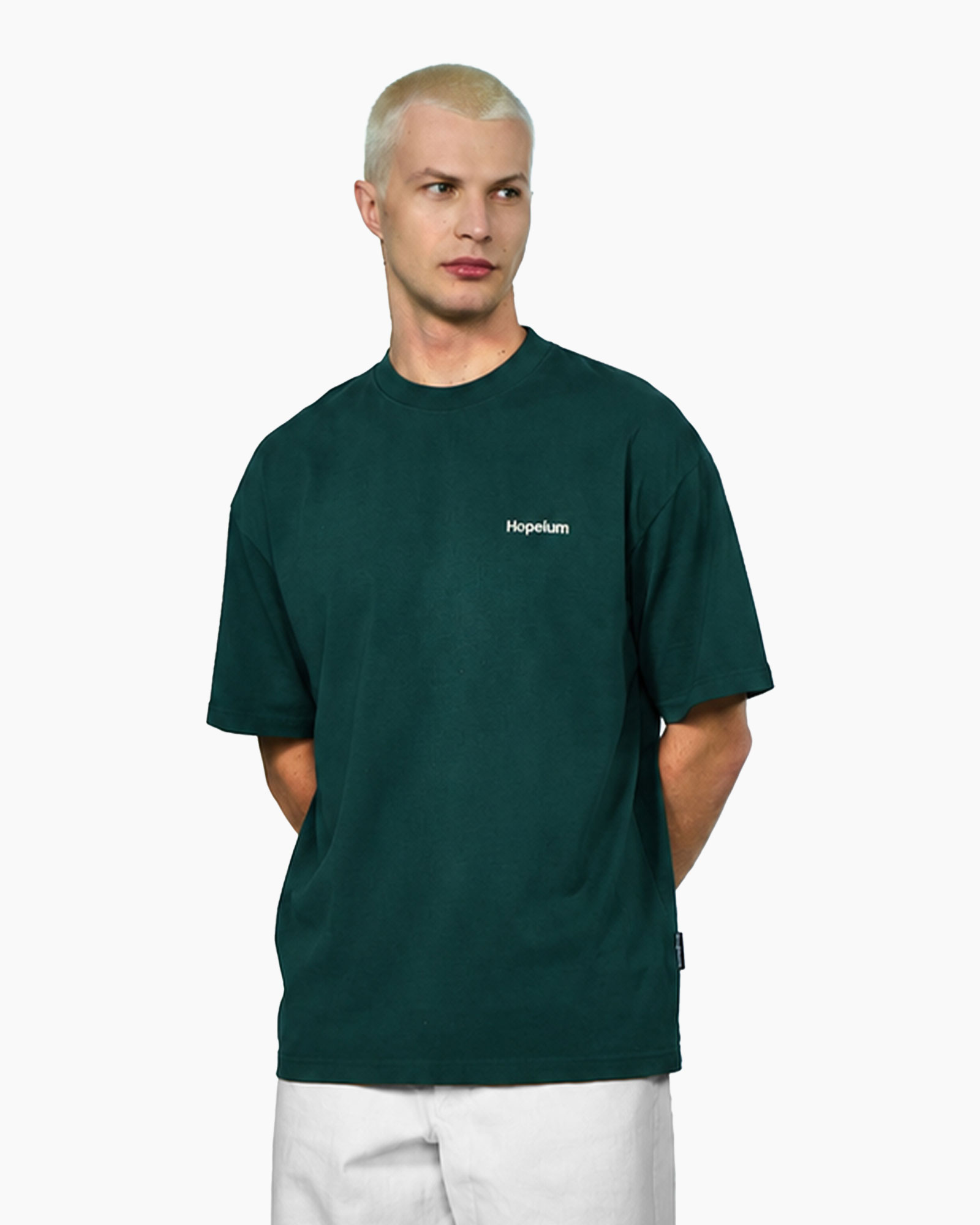 t-shirt, short sleeve, green, round neck, logo text