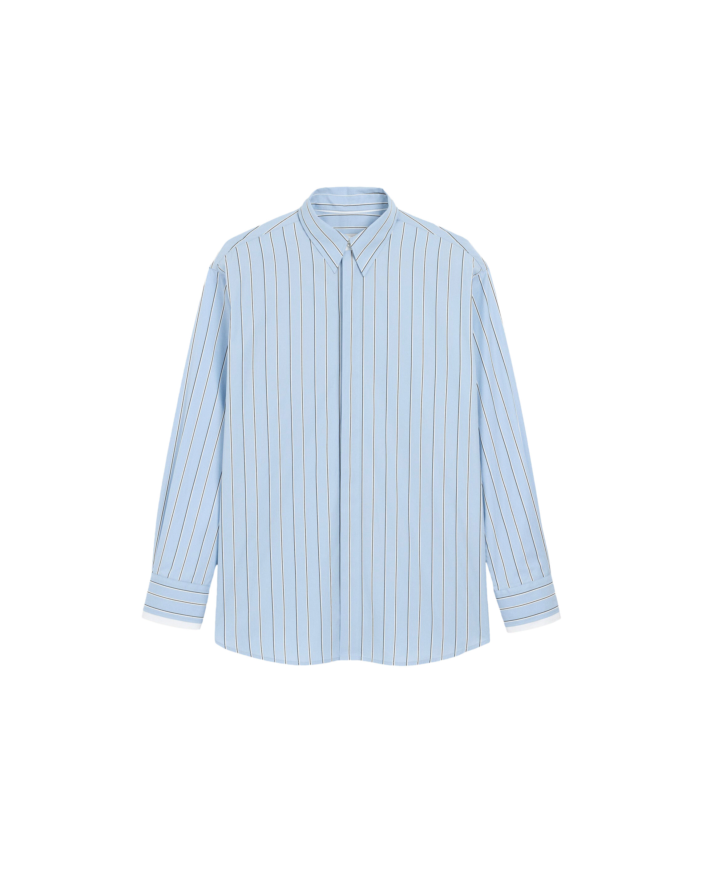 striped shirt, button-down, long sleeve, light blue, collared shirt