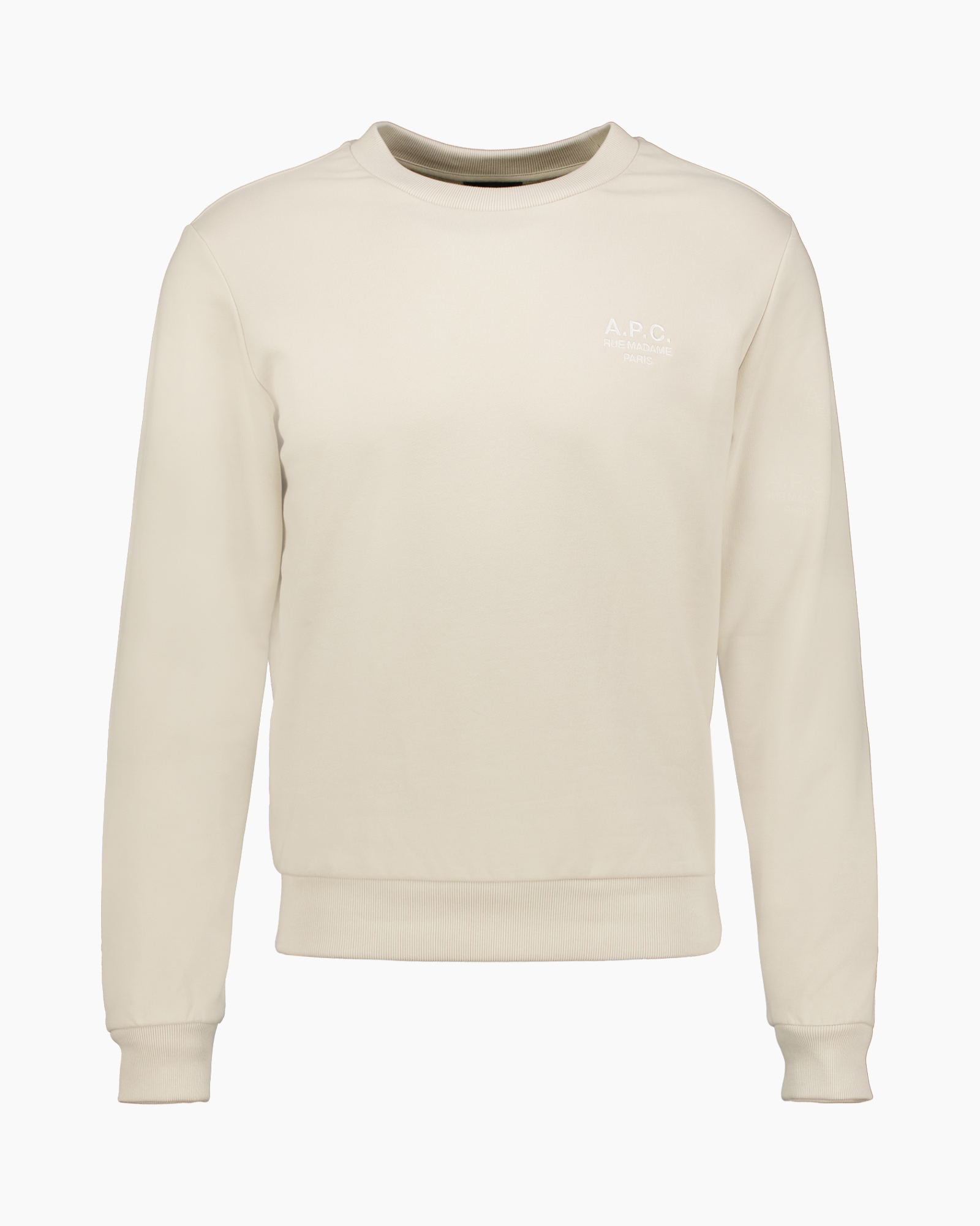 crewneck, sweatshirt, beige, long-sleeve, logo small