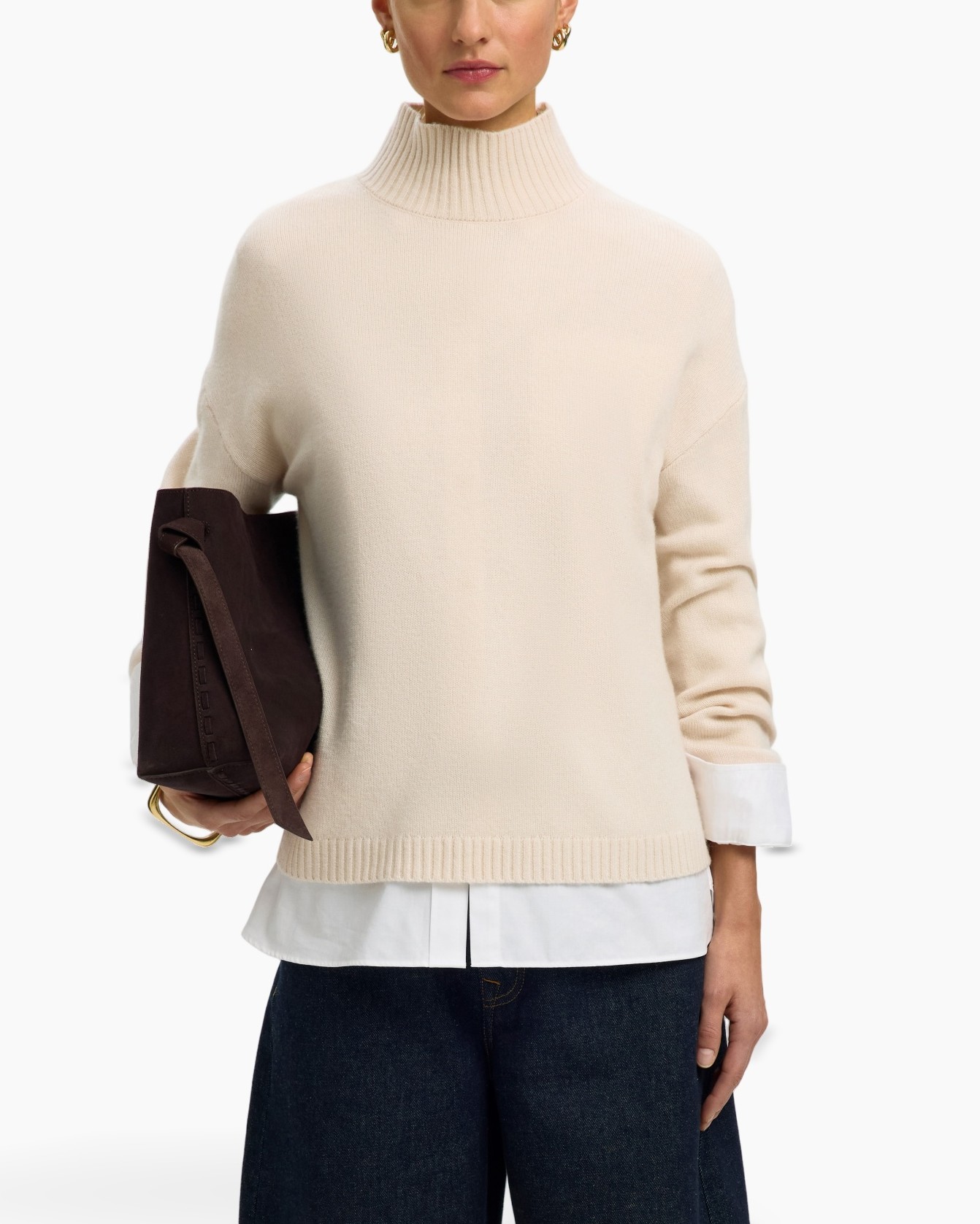 turtleneck, knit sweater, beige, oversized, layered look