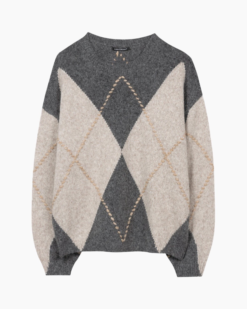 pullover, sweater, argyle, knit, gray