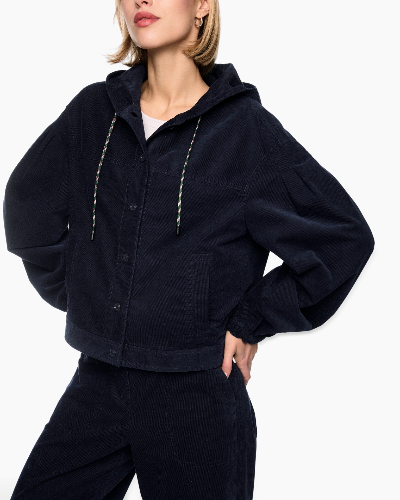 hoodie, jacket, navy, corduroy, drawstring