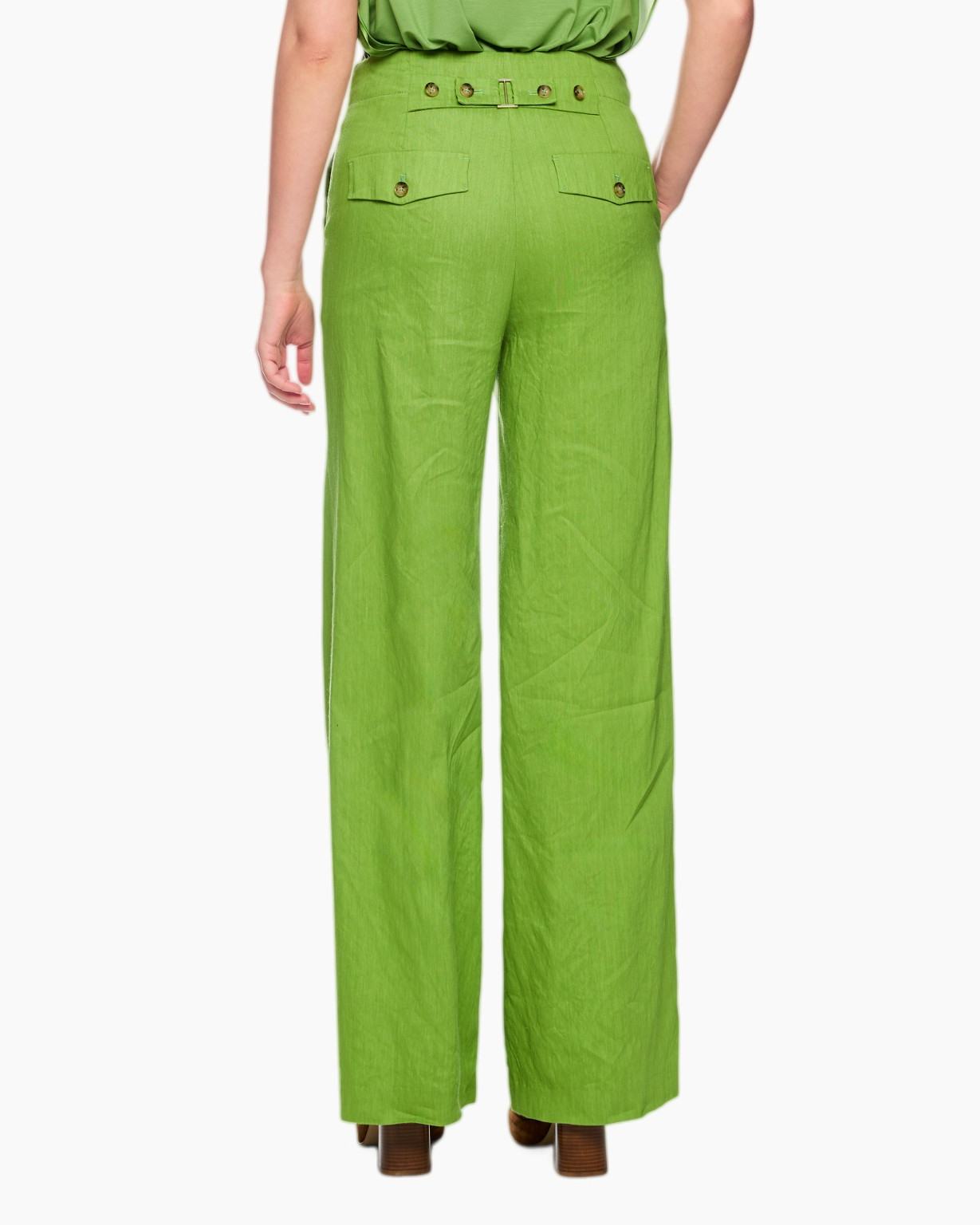 pants, green, wide-leg, high-waisted, belted