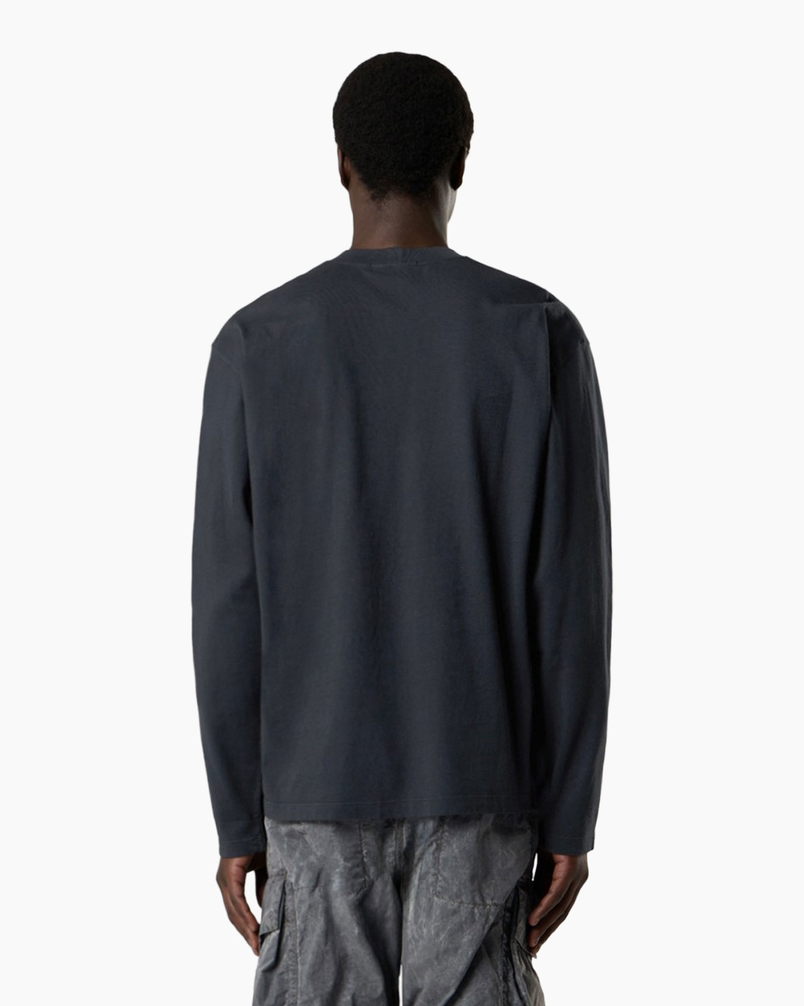 long-sleeve shirt, navy, back view, plain, casual top