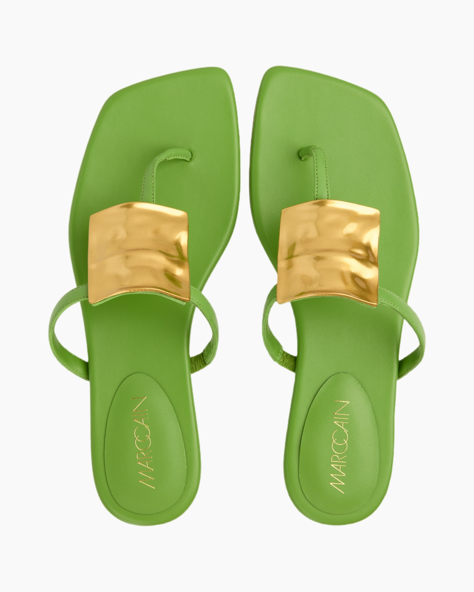 sandals, flat, green, toe-post, gold accent, sandals, flat, thong, green, buckled strap
