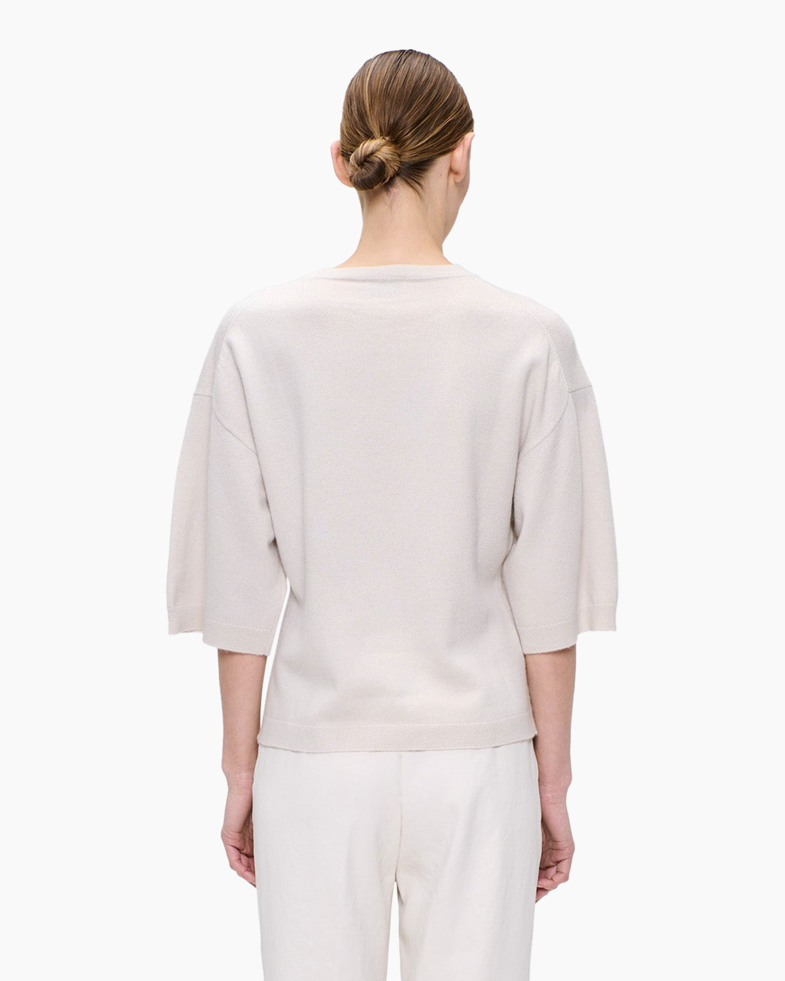 top, tshirt, loose, beige, three-quarter-sleeve