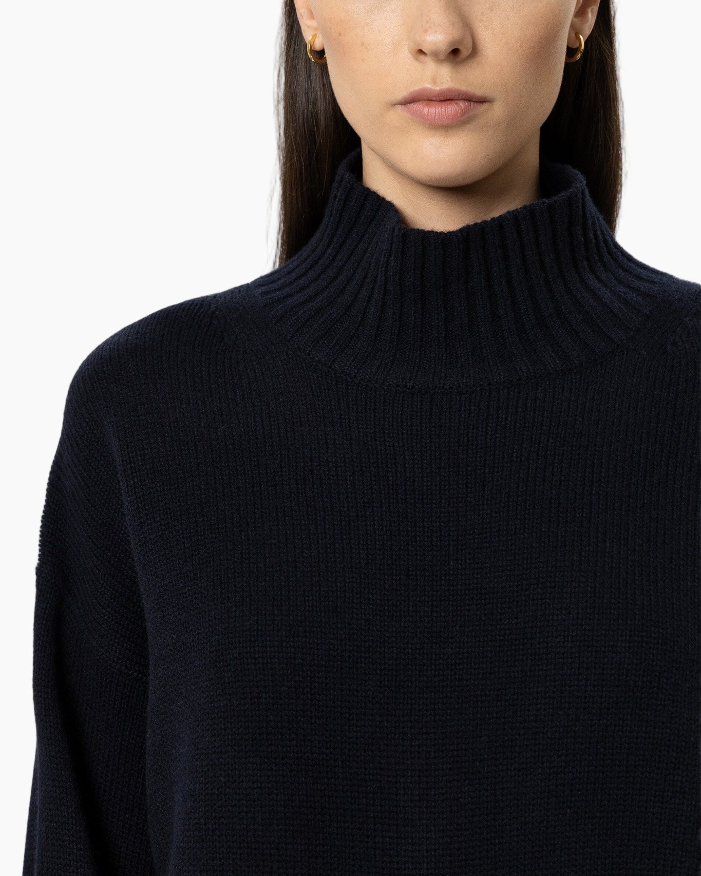 turtleneck, pullover, knit, navy, loose-fit