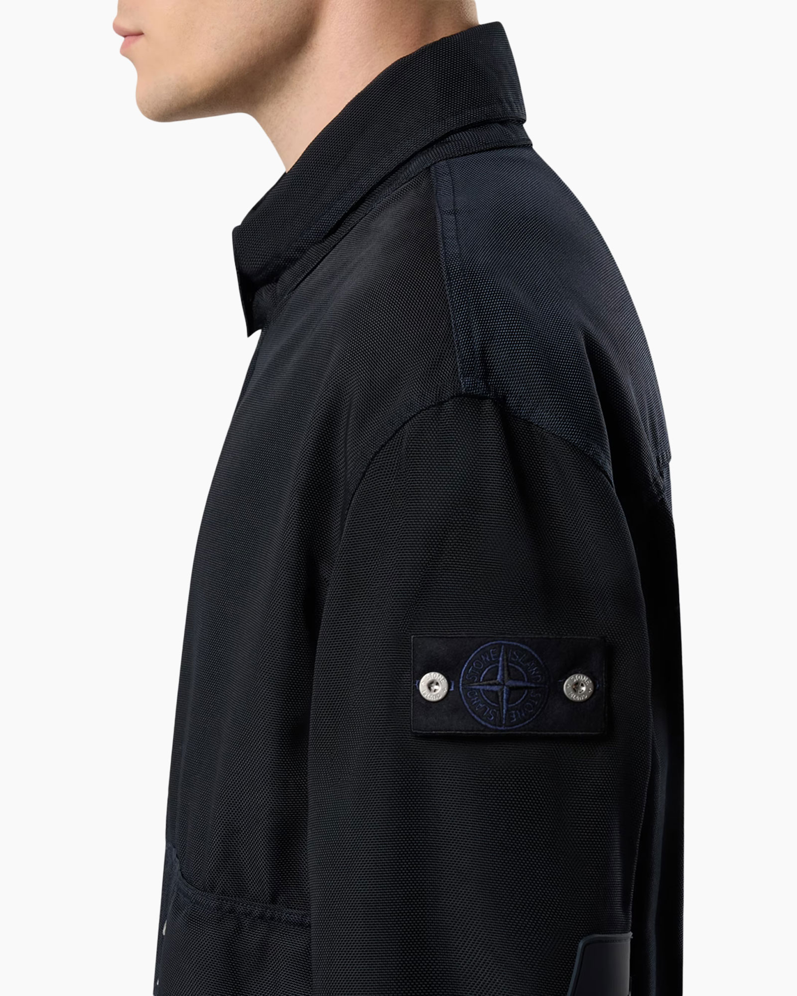 jacket, long sleeve, navy, fabric texture, patch