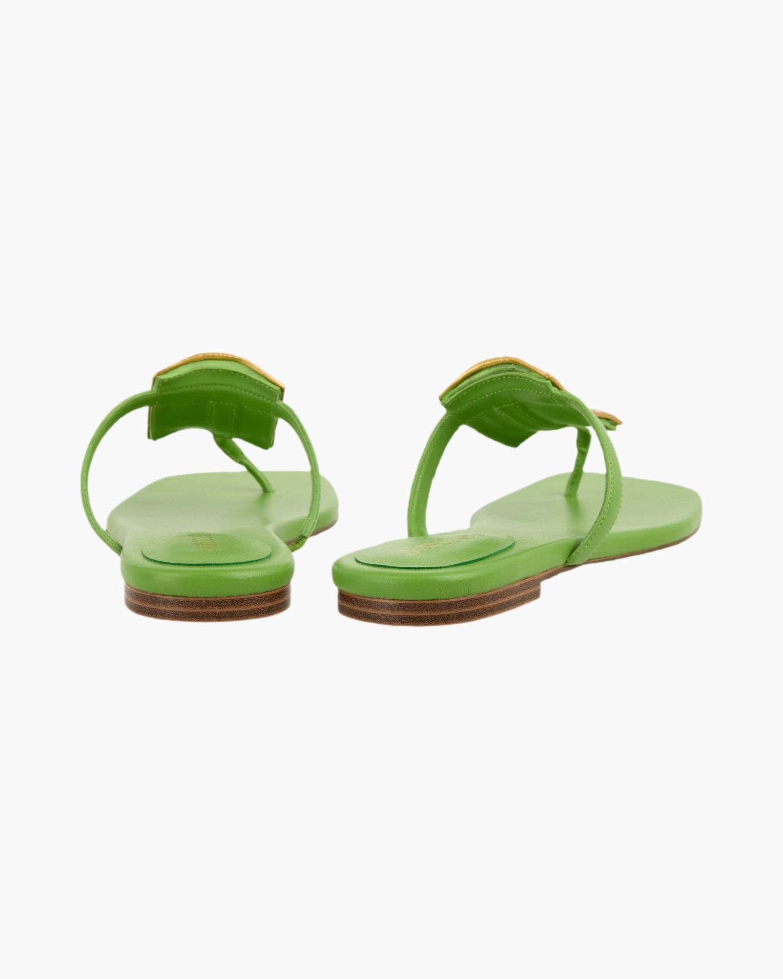 green, sandals, thong, flat, leather