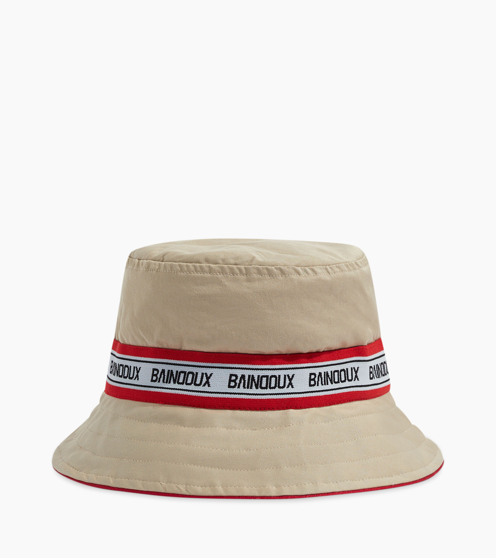 bucket hat, beige, fabric, band, striped band