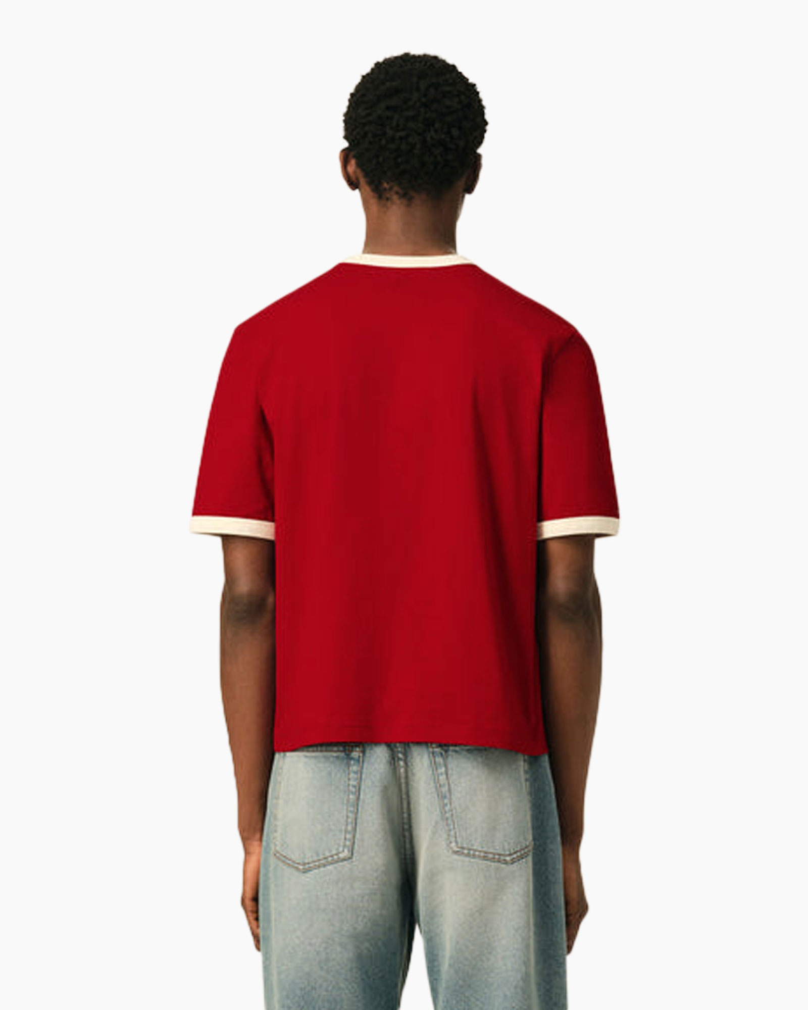 t-shirt, short sleeve, red, crew neck, back view