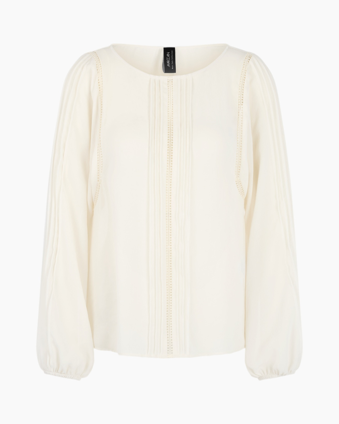 blouse, cream, puff-sleeve, pleated, top