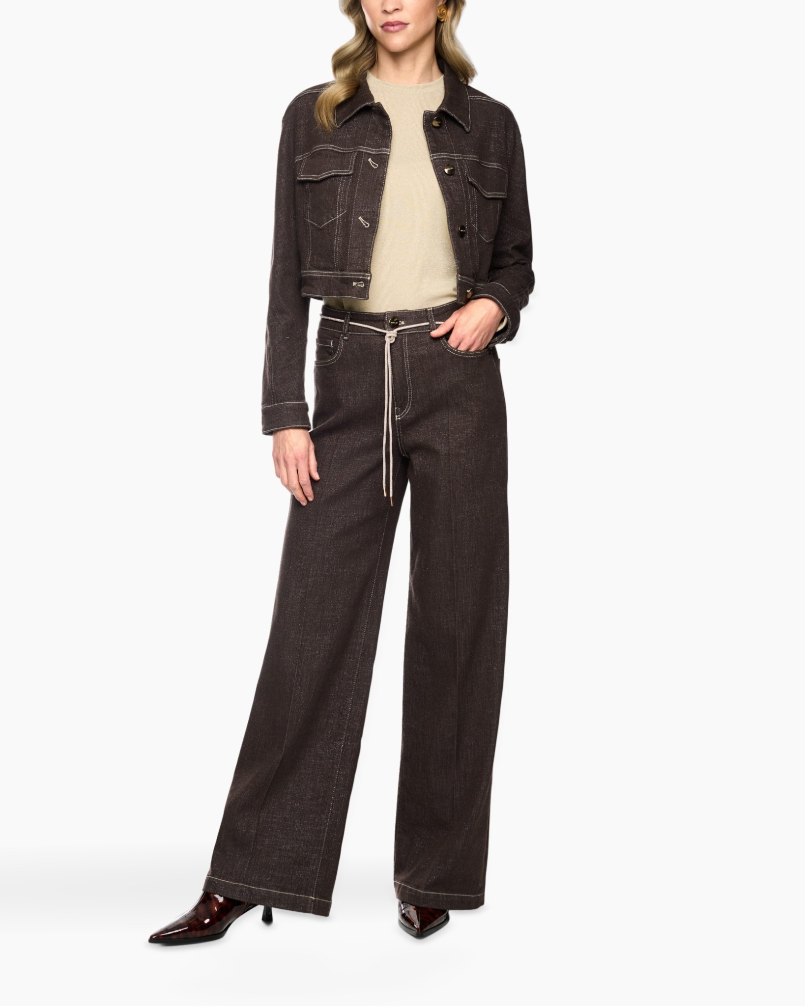 denim, jacket, pants, outfit, brown