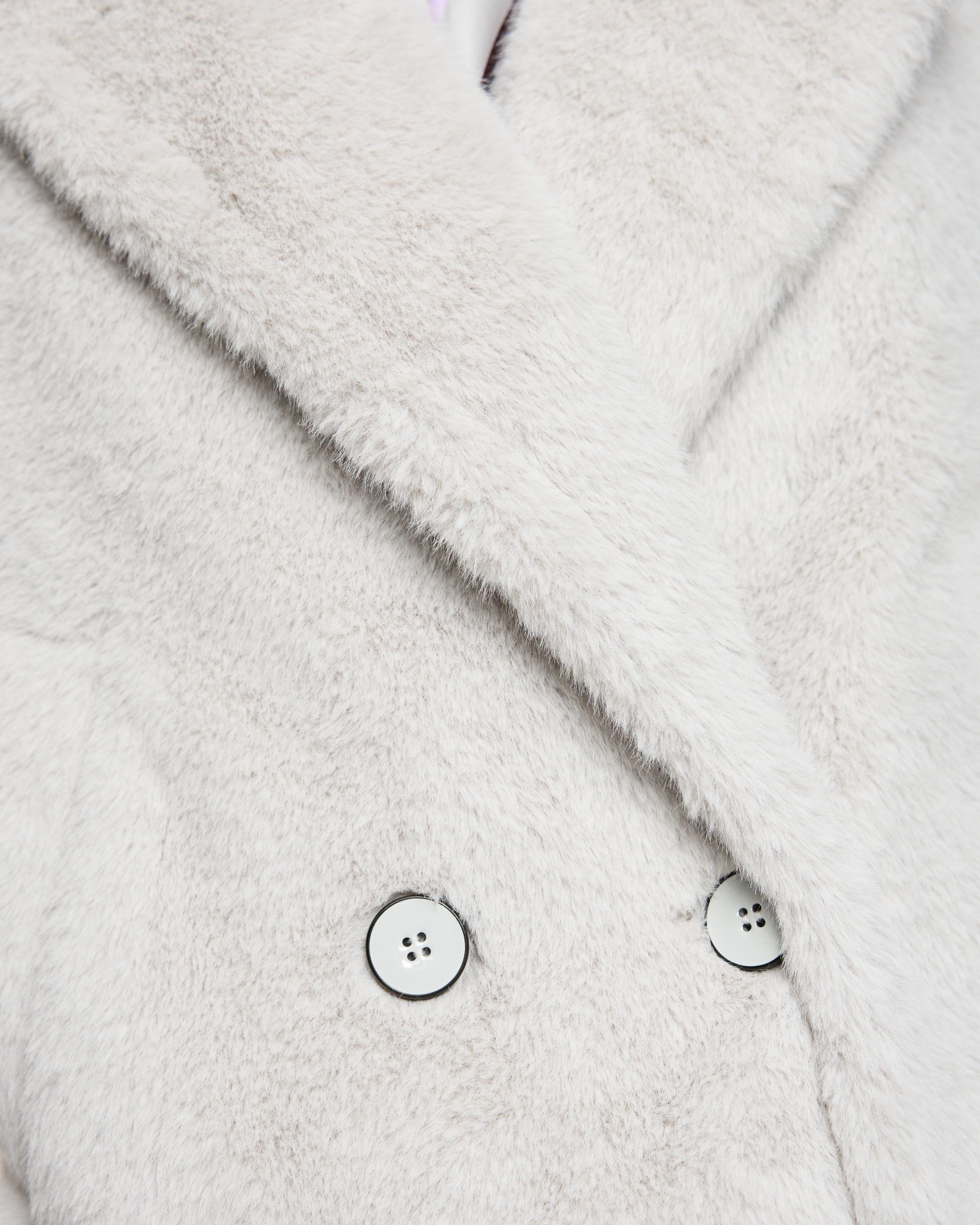 coat, fur, double-breasted, buttons, light gray