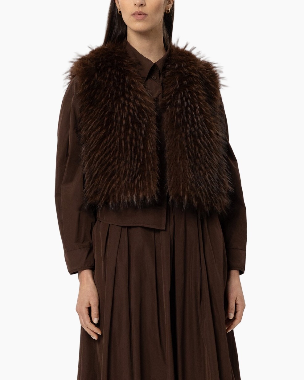 fur, vest, brown, layered, outerwear