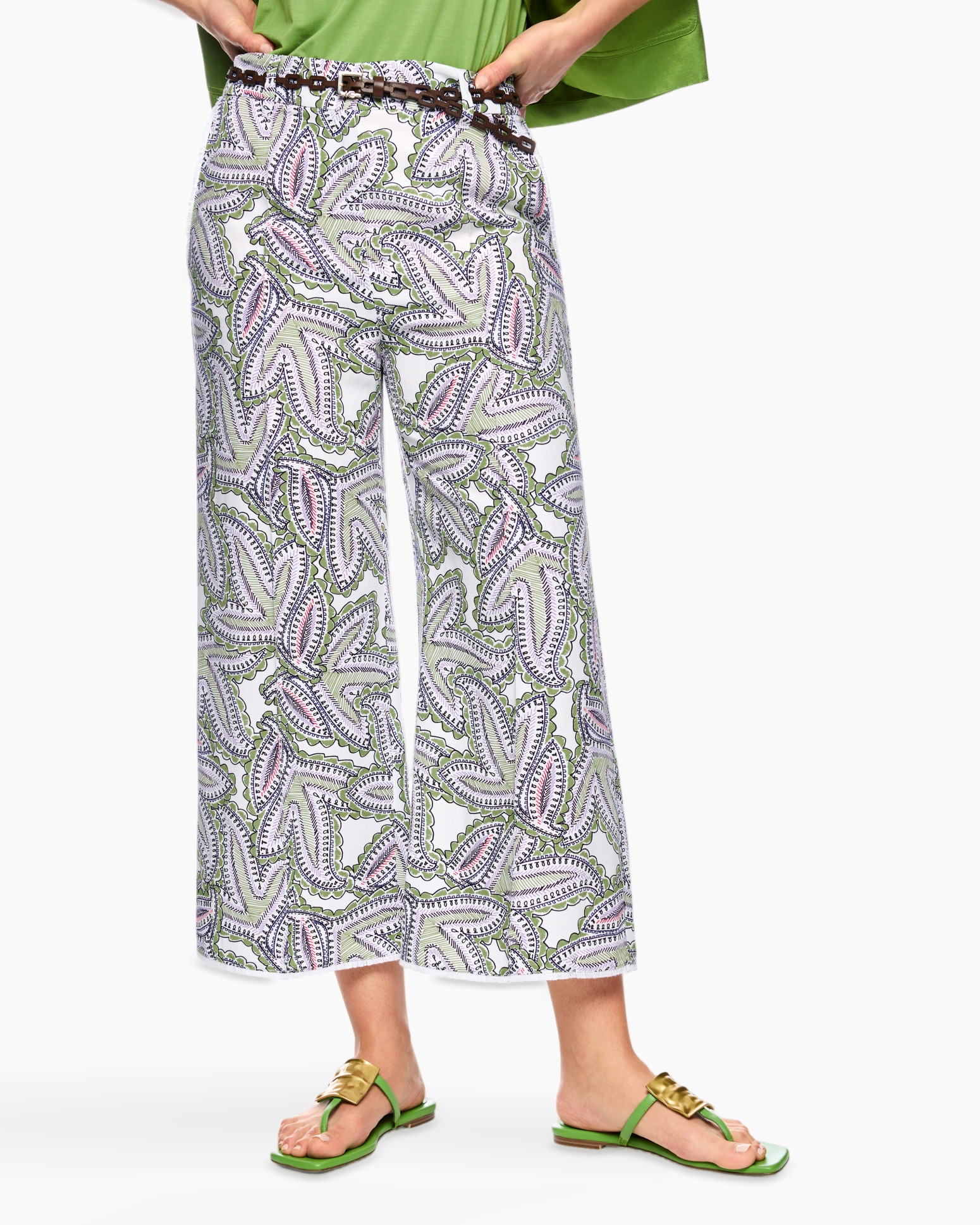 skirt, palazzo, paisley, print, green