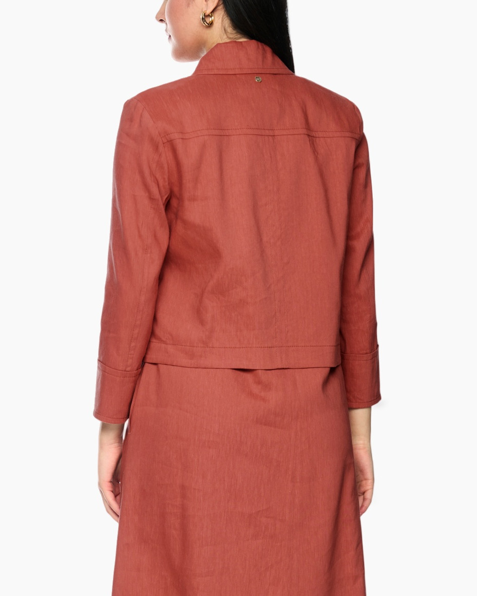 jacket, linen, collared, button-down, rust