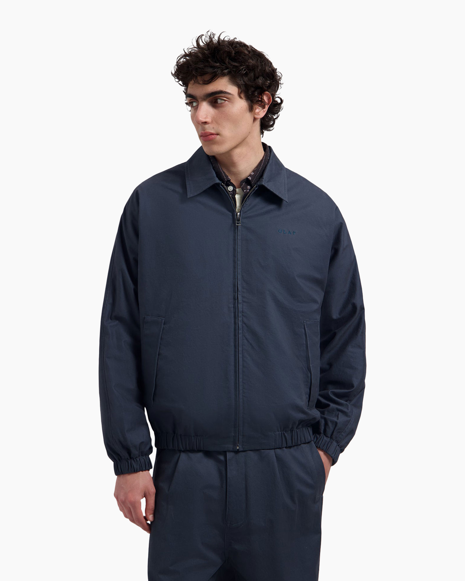 jacket, zipper, navy, windbreaker, collar