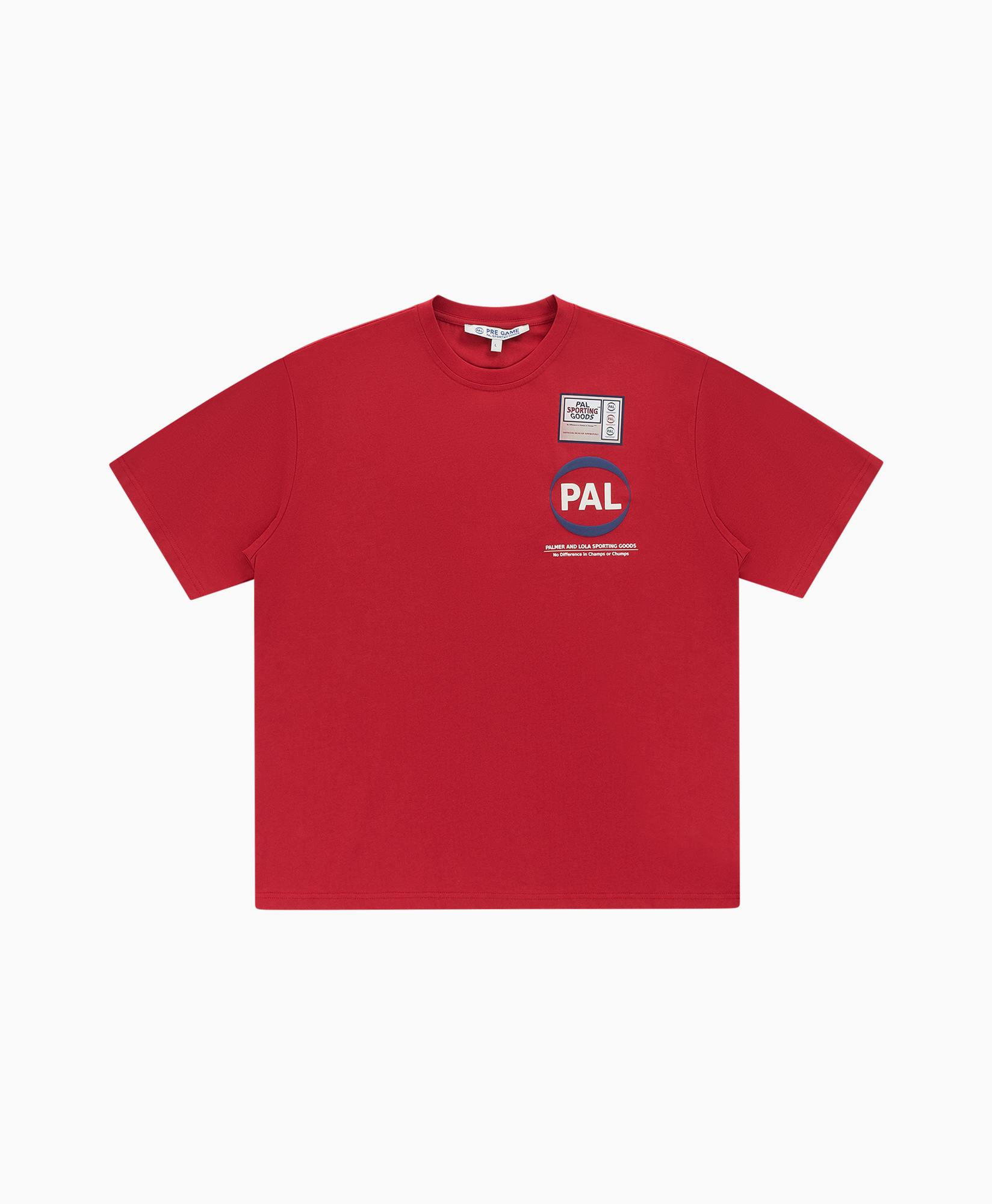 t-shirt, short sleeve, red, logo patch, round neck