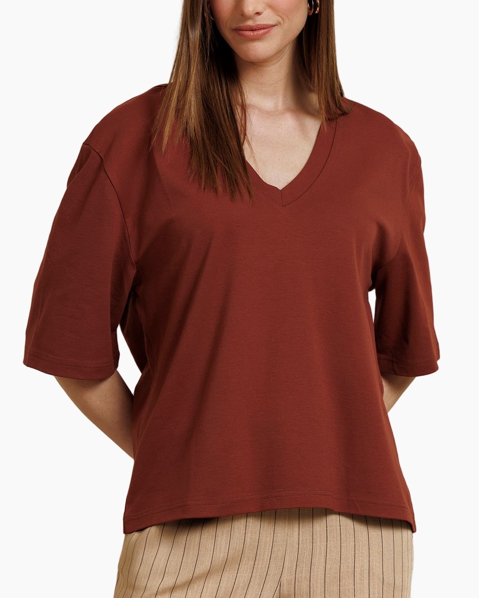 Top & T-shirt Fiore Vneck T-shirt Roestbruin