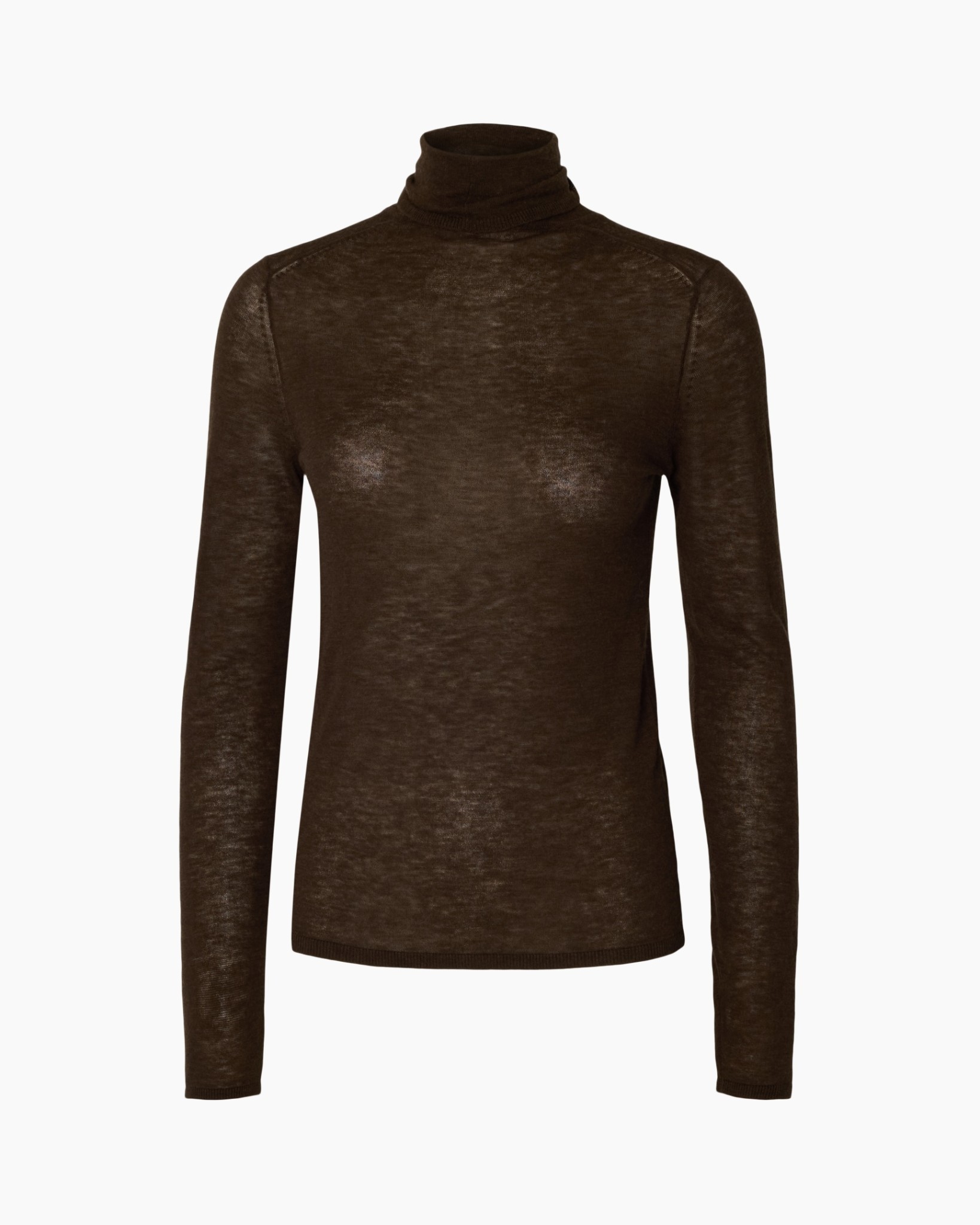 turtleneck, knit, brown, long-sleeve, sheer