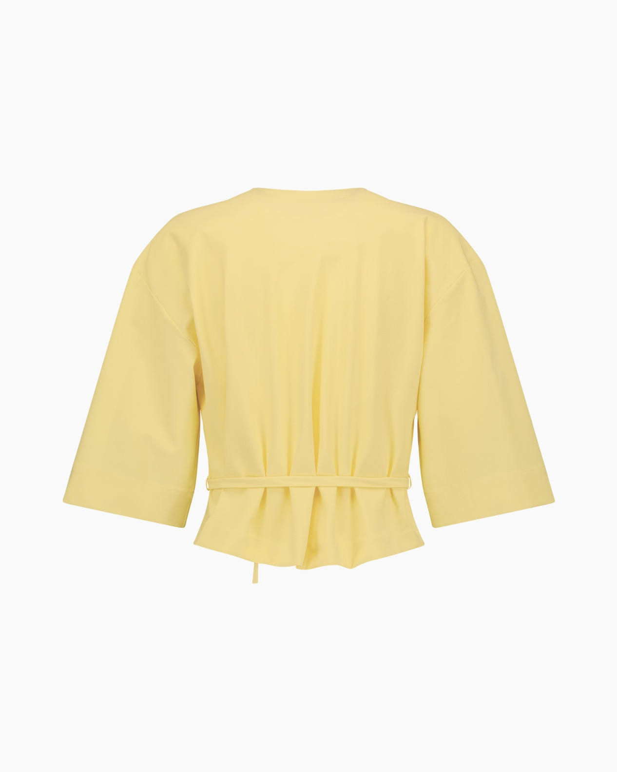 blouse, wrap, short sleeves, yellow, peplum, belts