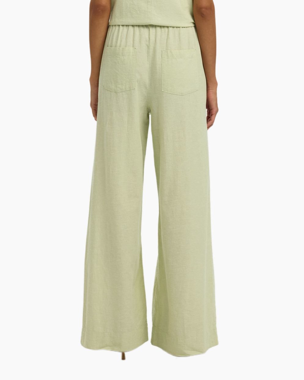 pants, wide-leg, linen, green, back-pocket
