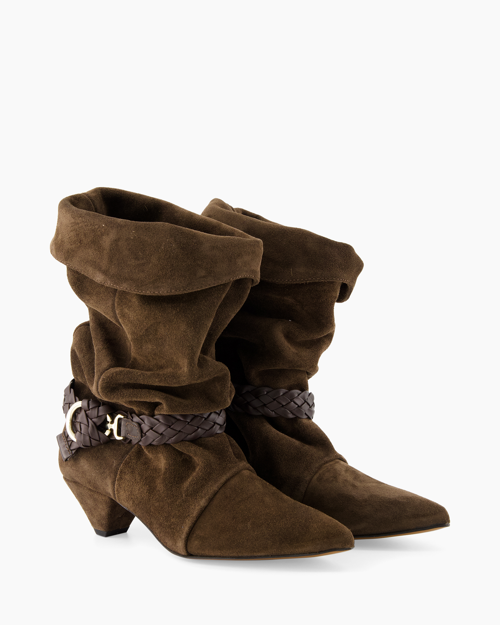 boot, ankle boot, suede, brown, braided belt