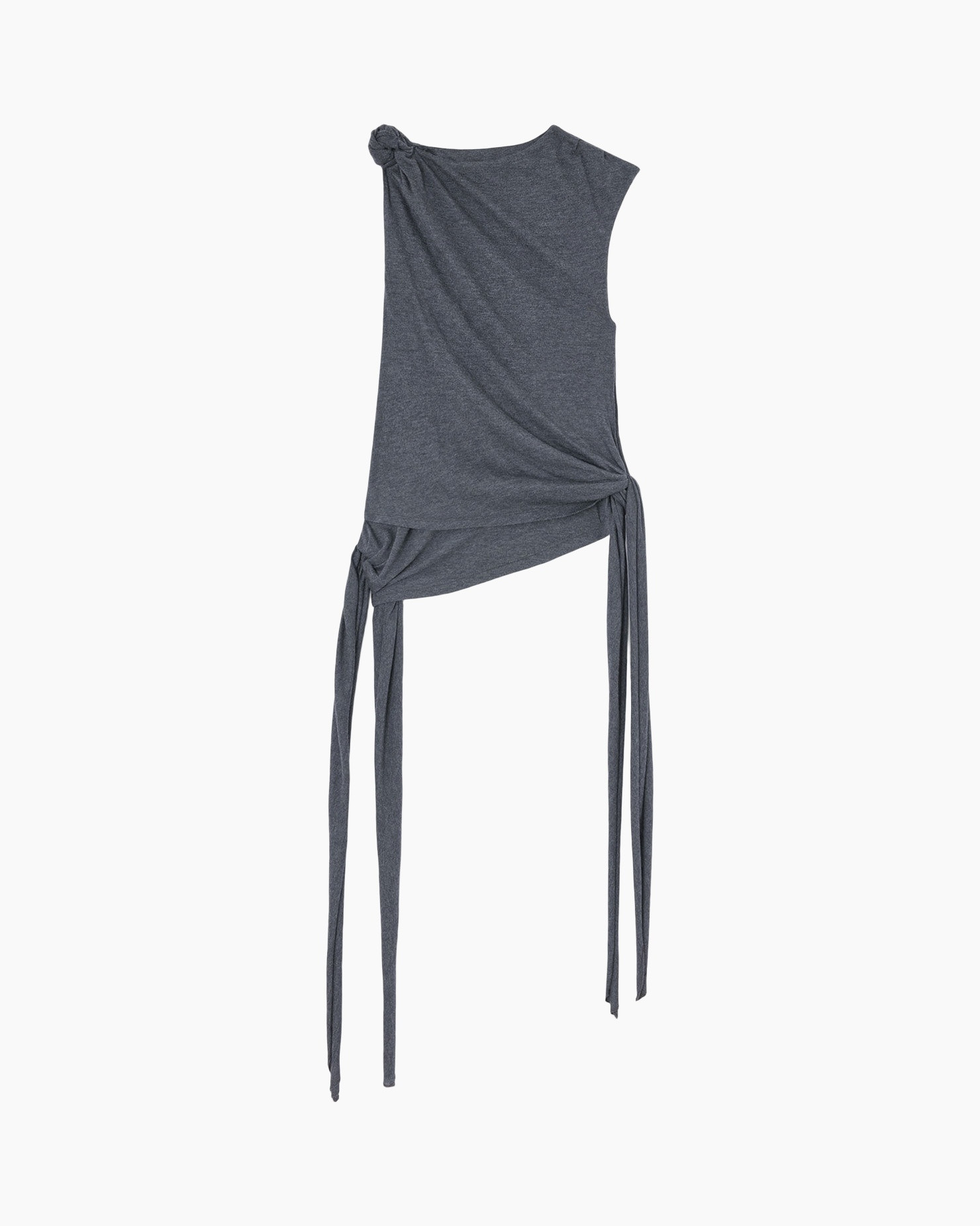 top, one-shoulder, knotted, asymmetric, wrap-tab-sleeve