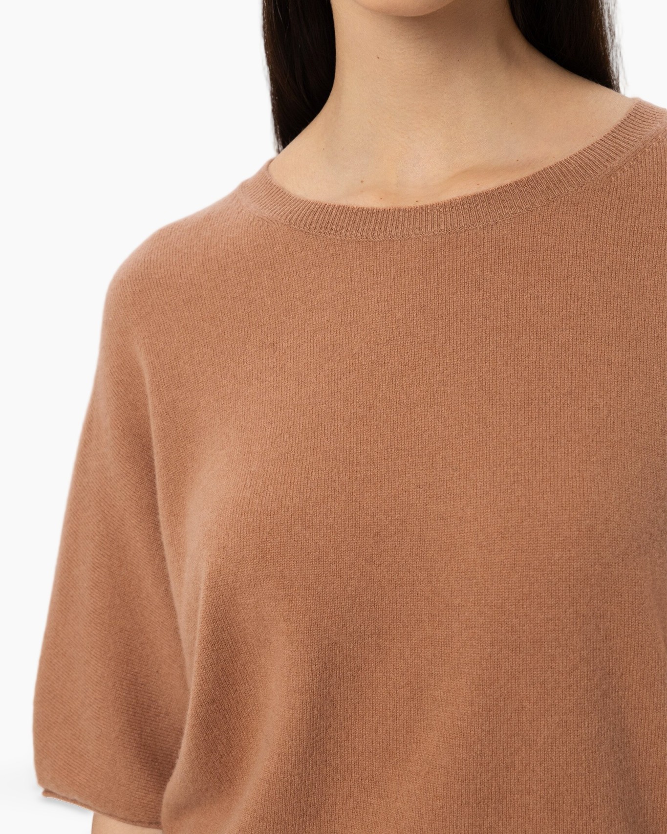 knit, sweater, beige, crew-neck, short-sleeve
