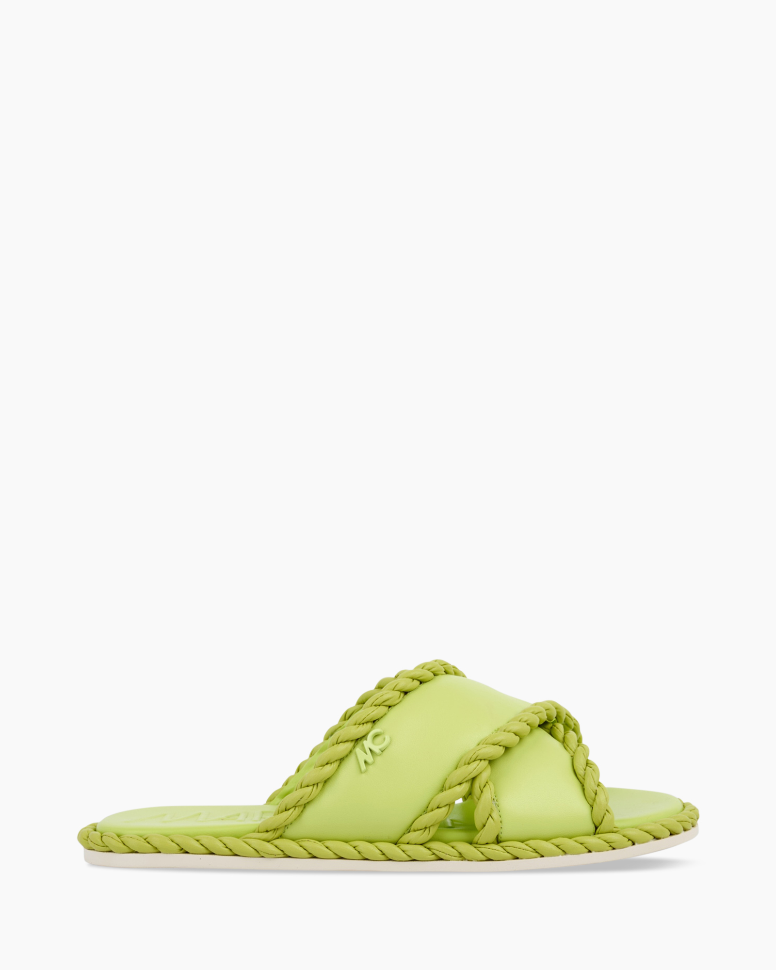 slides, sandals, open-toe, bright-green, braided-straps