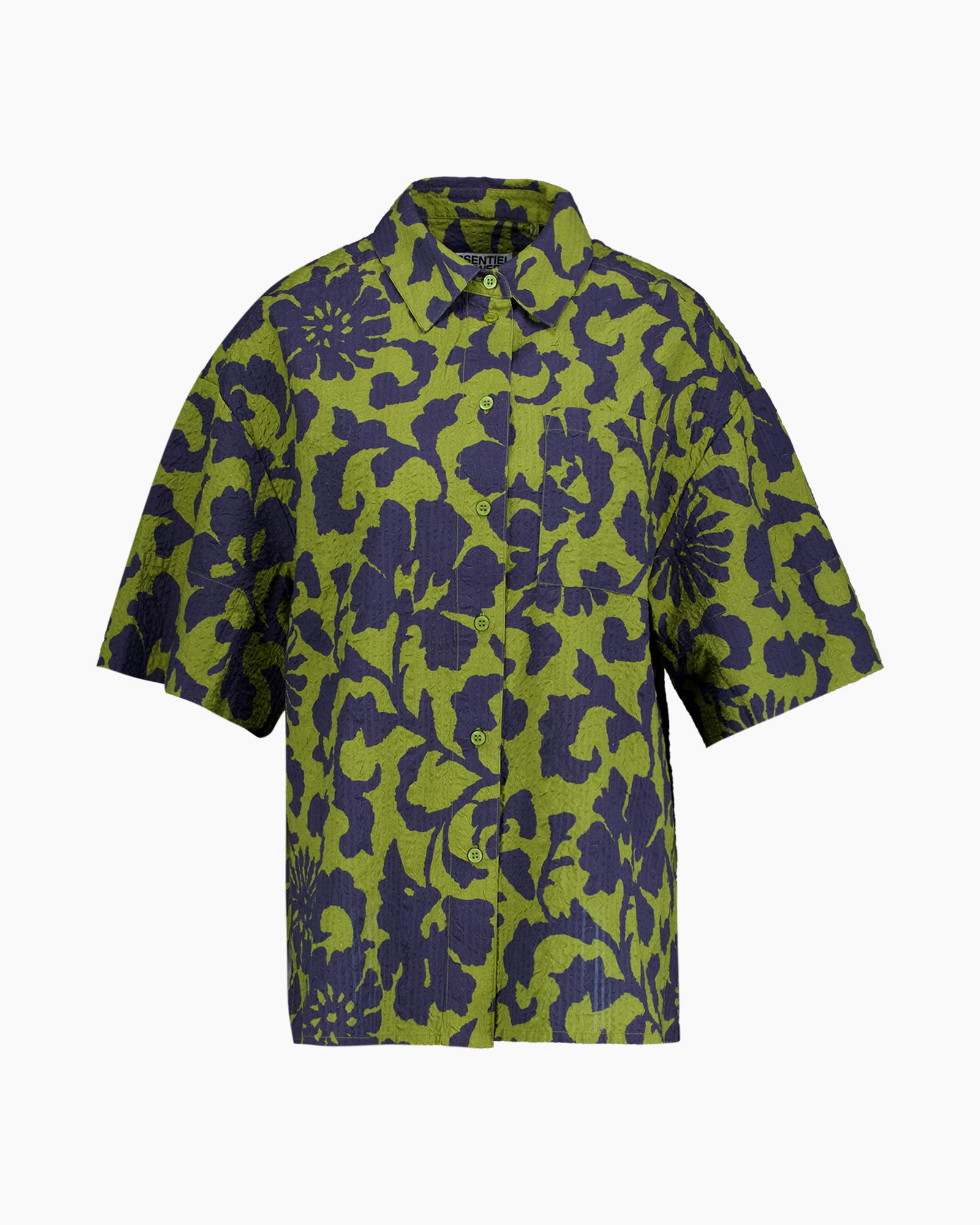 shirt, short sleeve, button-down, floral pattern, green navy