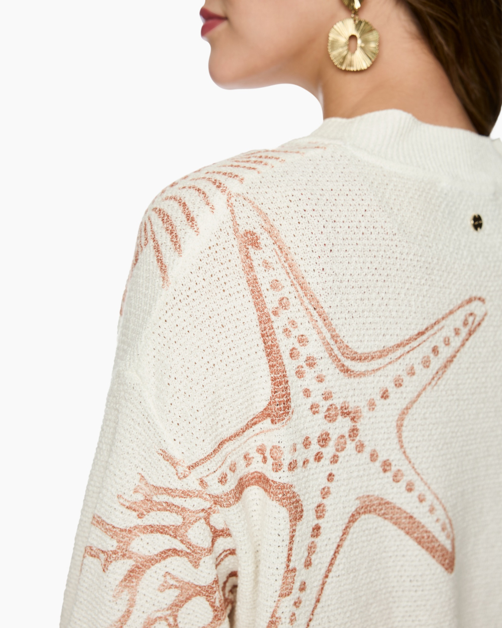 cardigan, starfish print, knit, beige, sweater