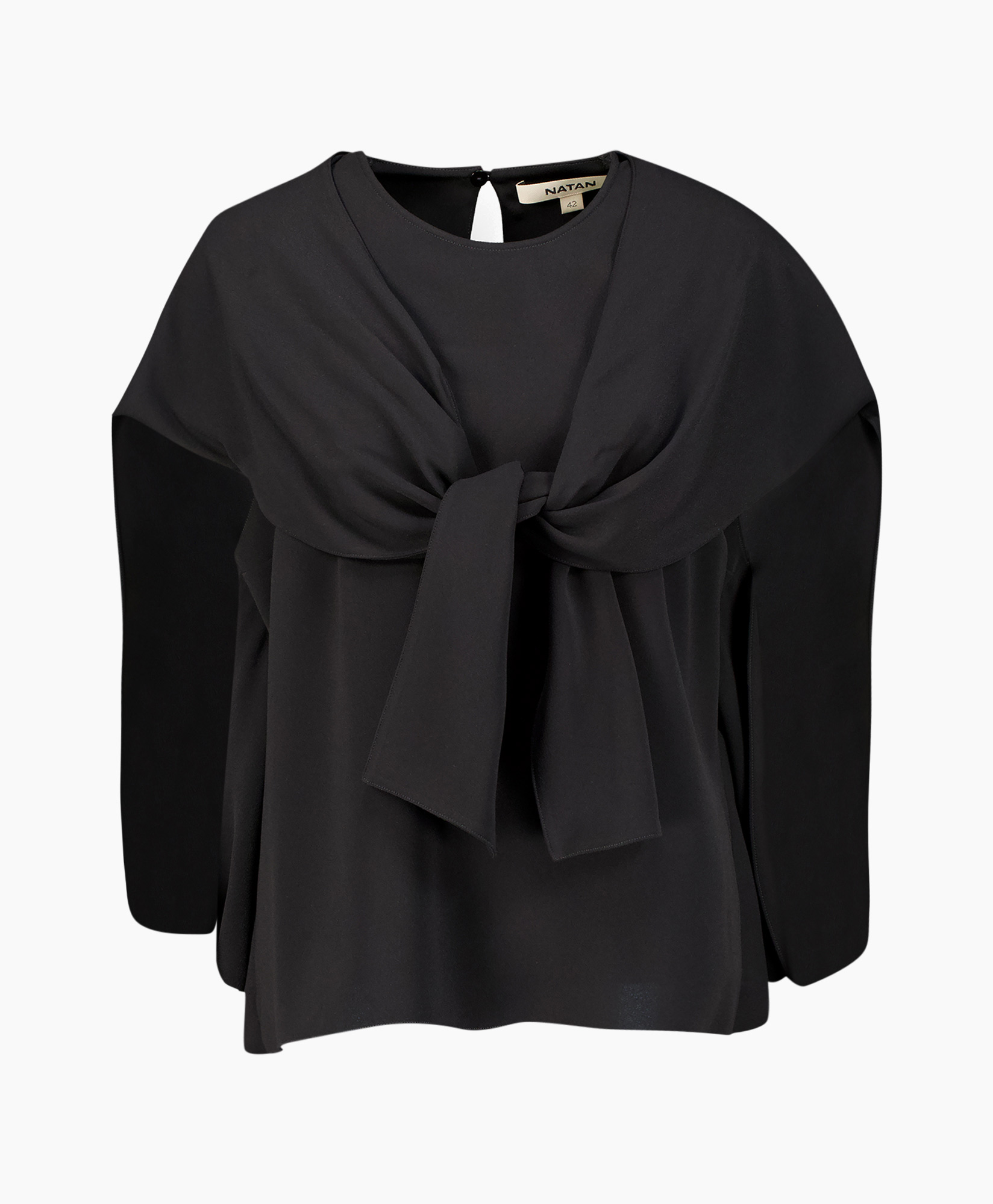 top, blouse, black, tie-front, long-sleeve