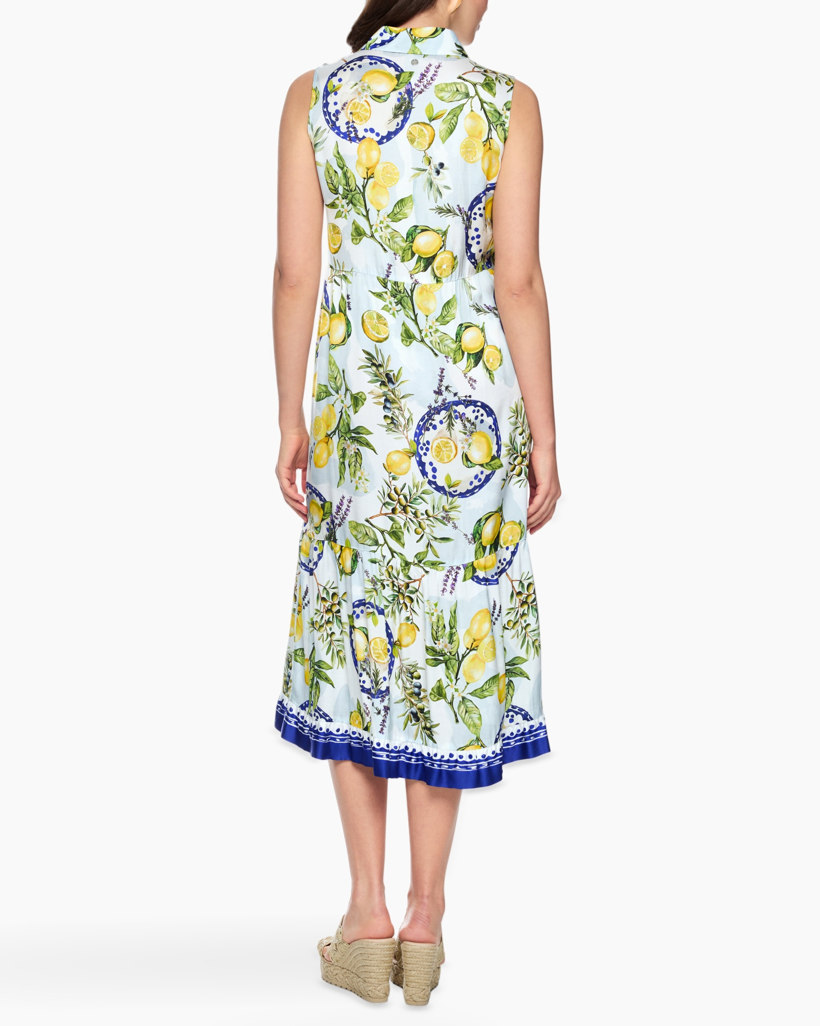 dress, maxi dress, sleeveless, lemon print, floral pattern