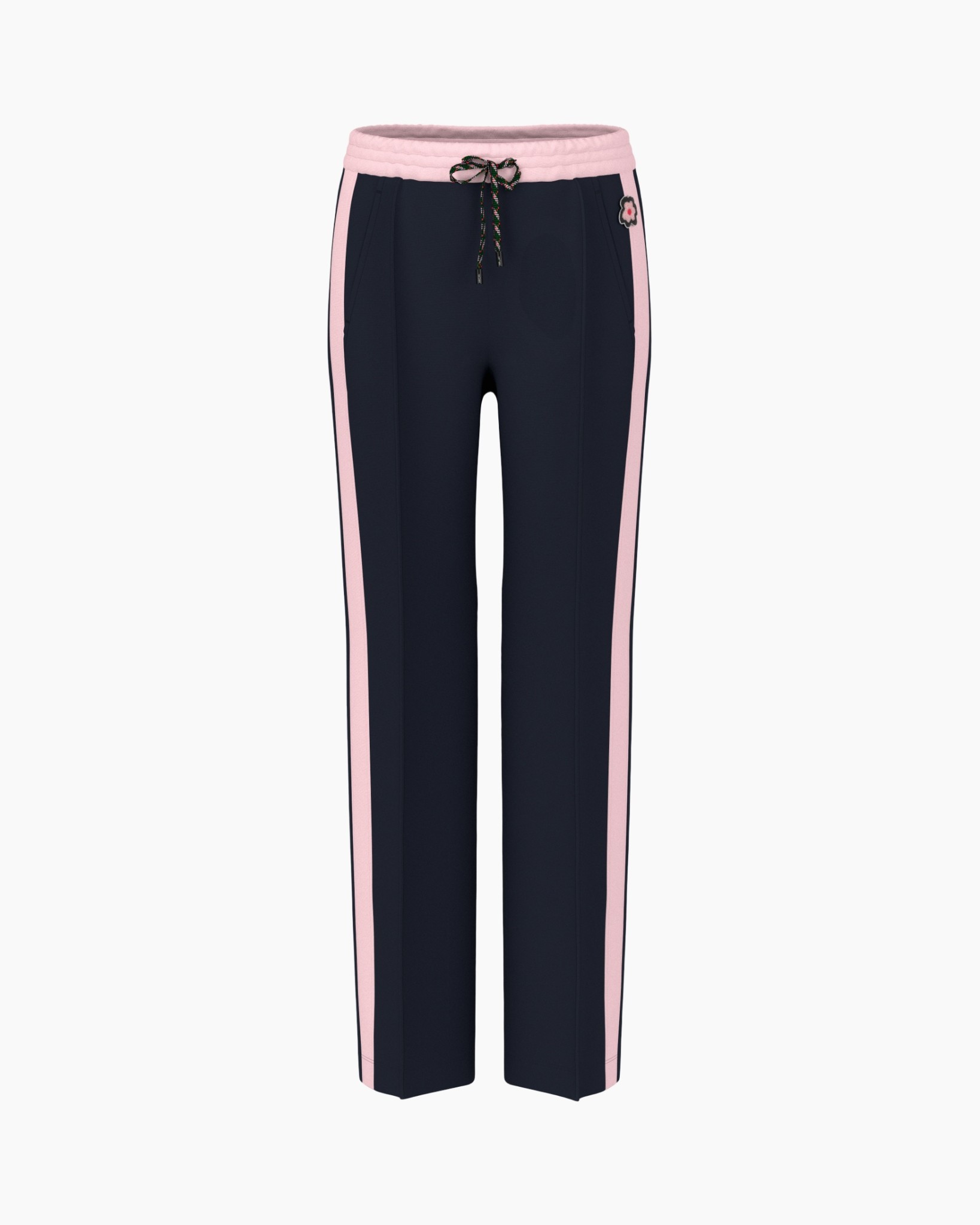 pants, track pants, navy, pink stripe, drawstring