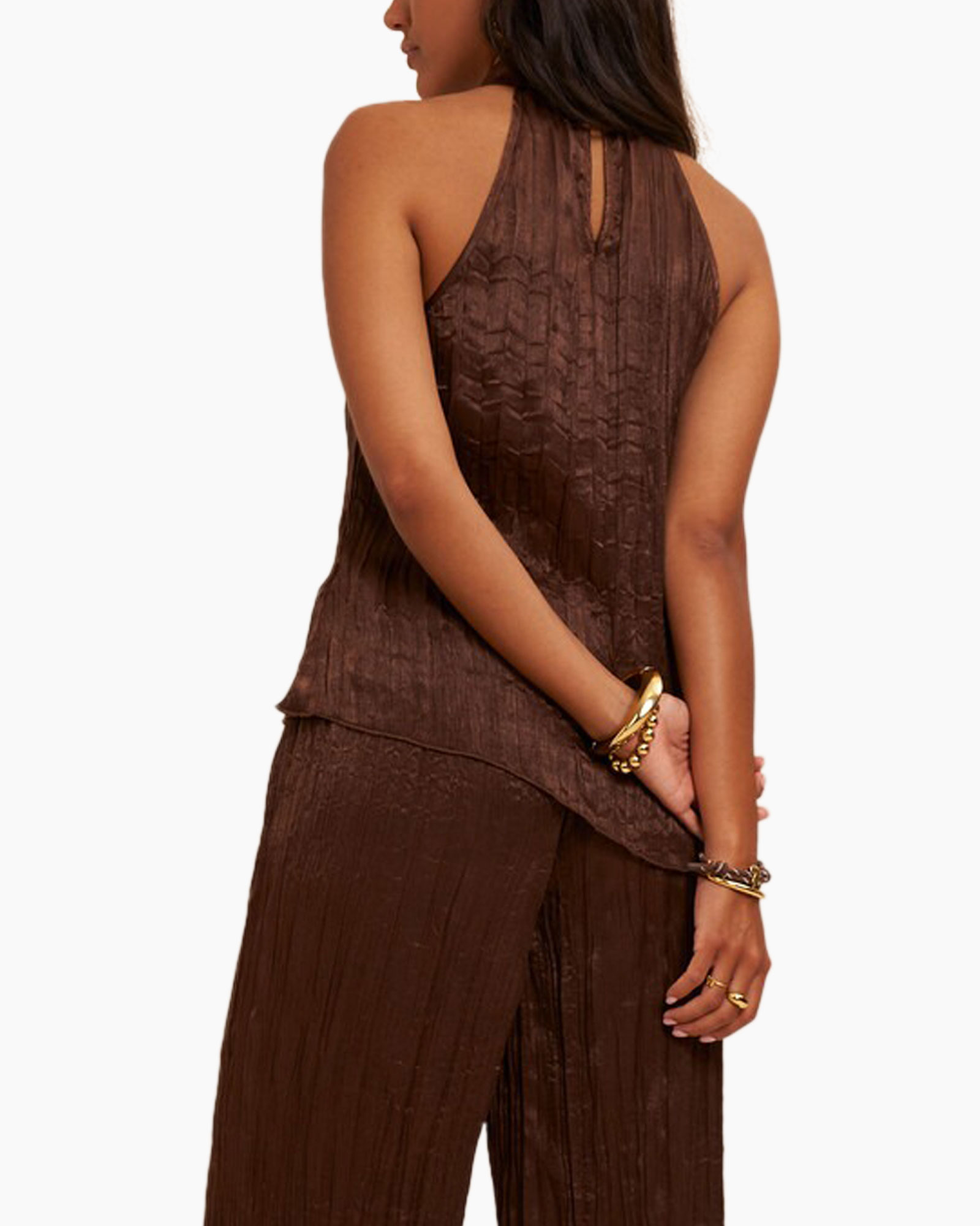 halter, brown, crinkle, two-piece, clutch