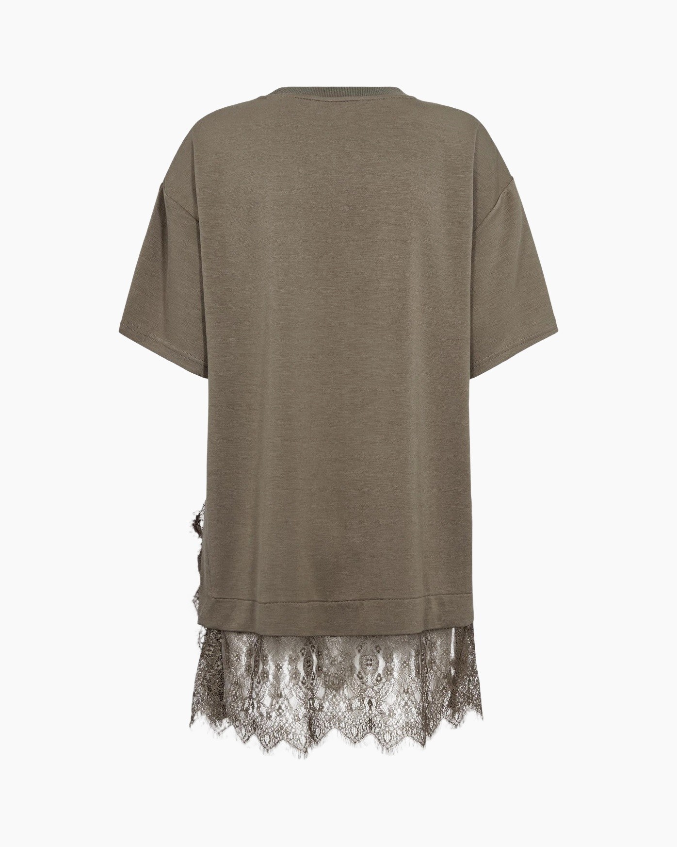 oversized, t-shirt, lace hem, khaki, short sleeve