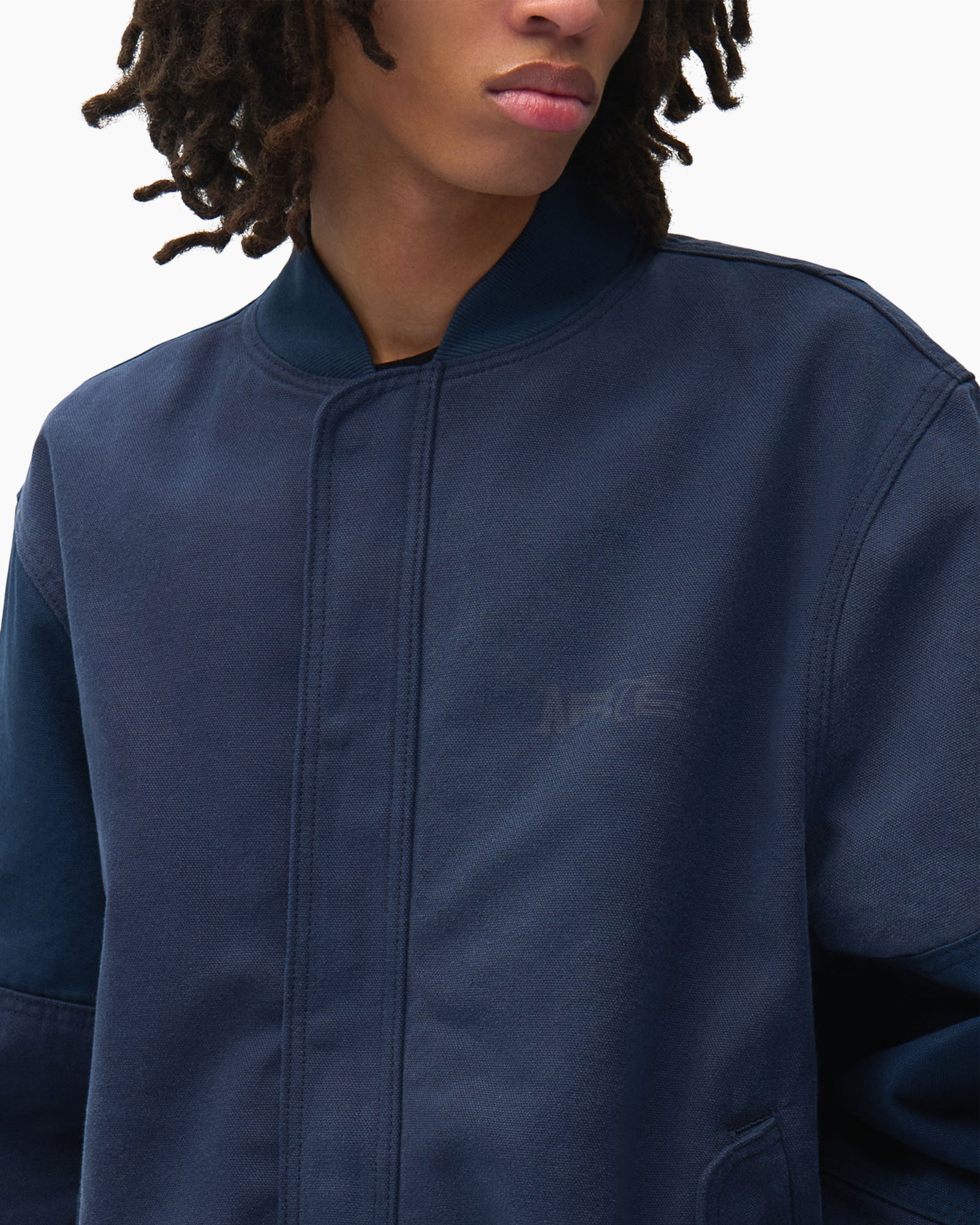jacket, navy, crewneck, minimal, solid