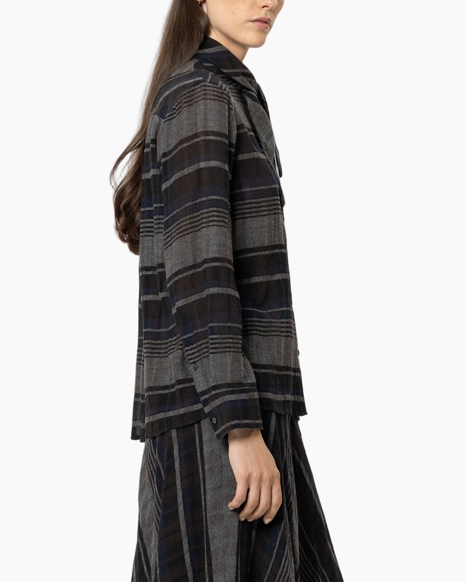 plaid, blouse, long-sleeve, gradient, woven