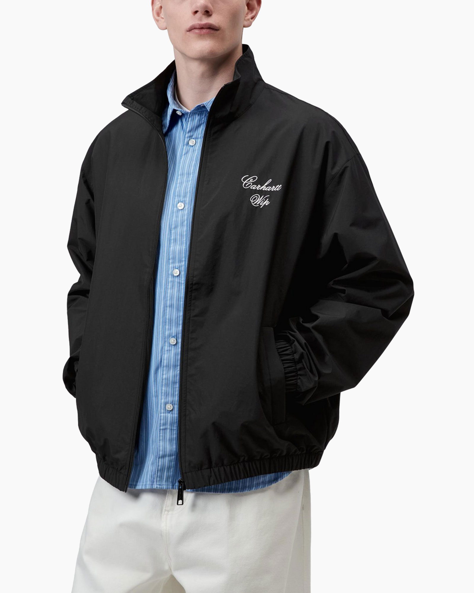 jacket, windbreaker, black, logo embroidery, collar
