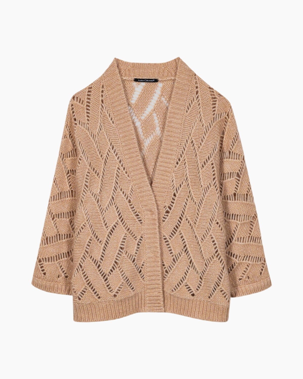 cardigan, knitted, beige, openwork, loose fit