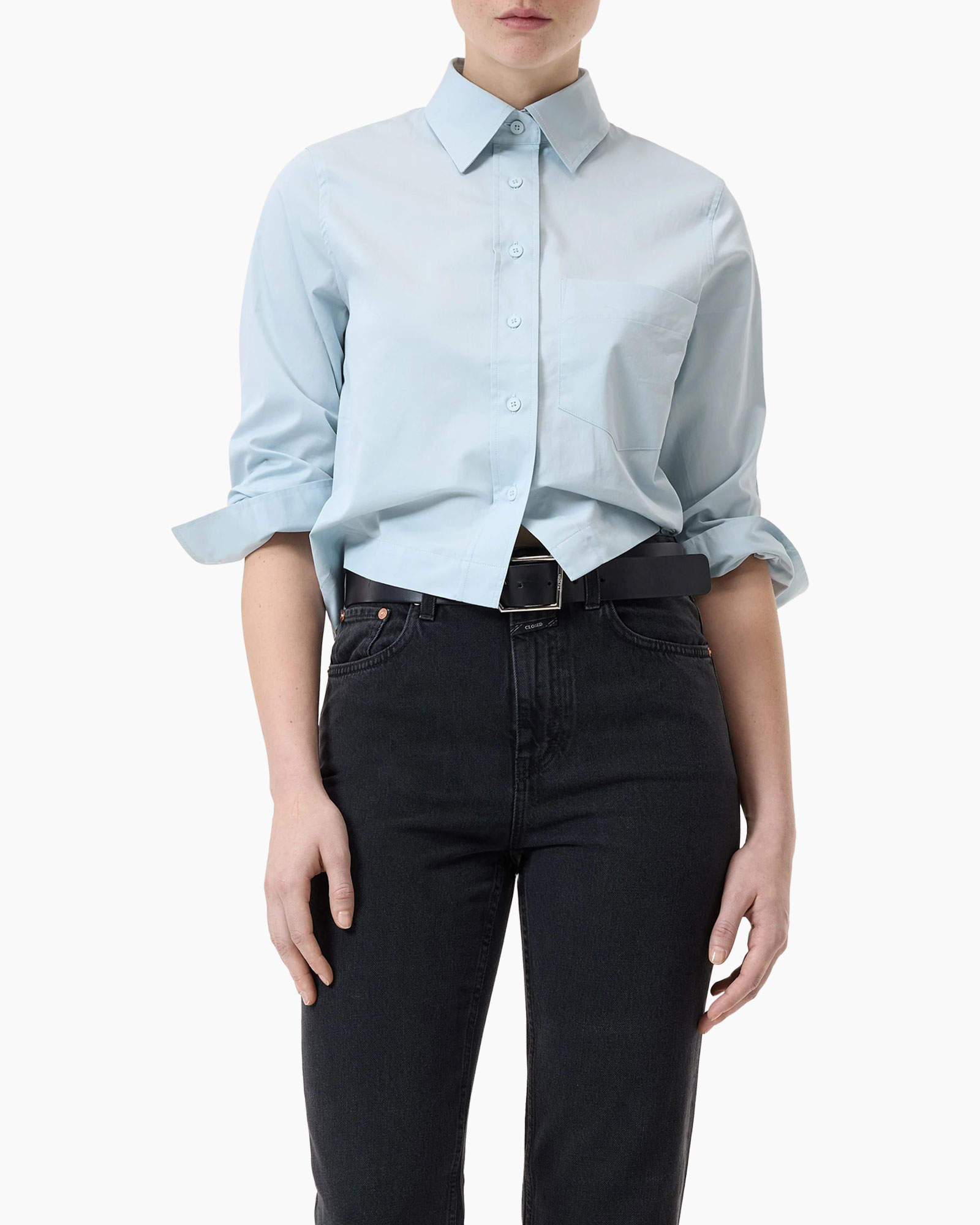 Blouse Cropped Classic Licht Blauw