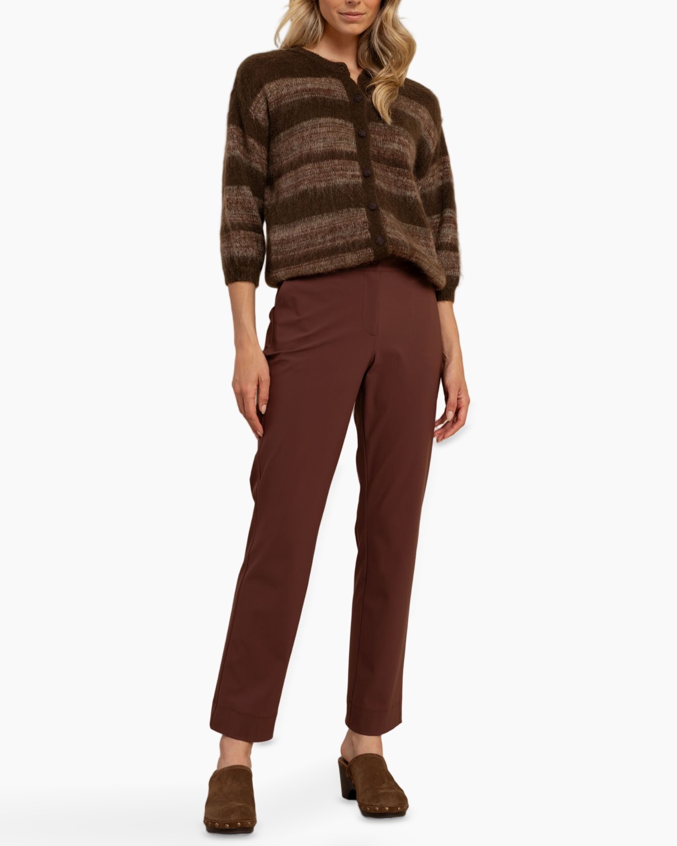 cardigan, striped, knit, brown, loose-fit